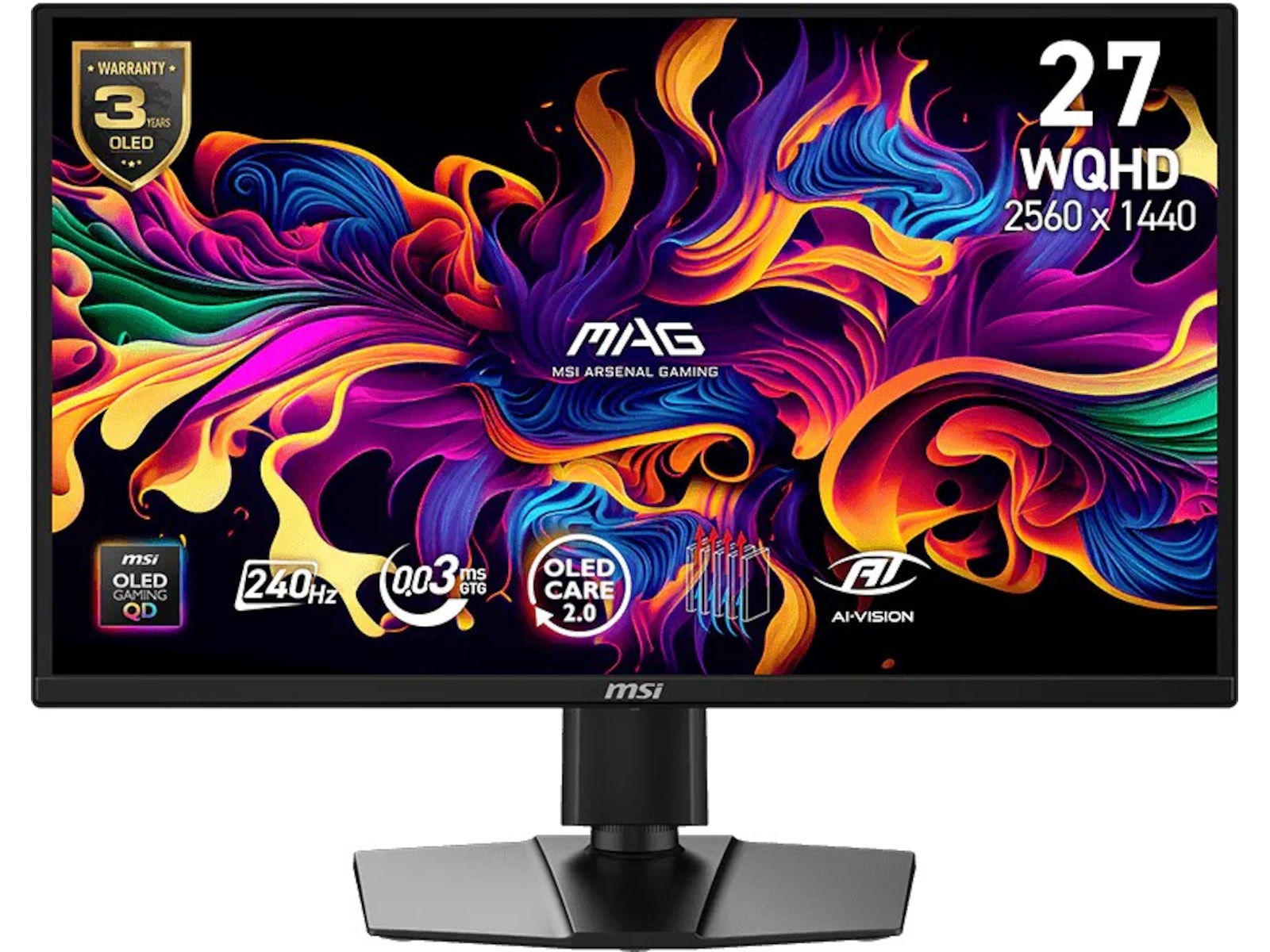MSI MAG 27" gamingskjerm 272QP X24 2560x1440 QD-OLED, 240hz, 0,03ms, 1,5m:1, 2xHDMI/DP/USB-C(15w)