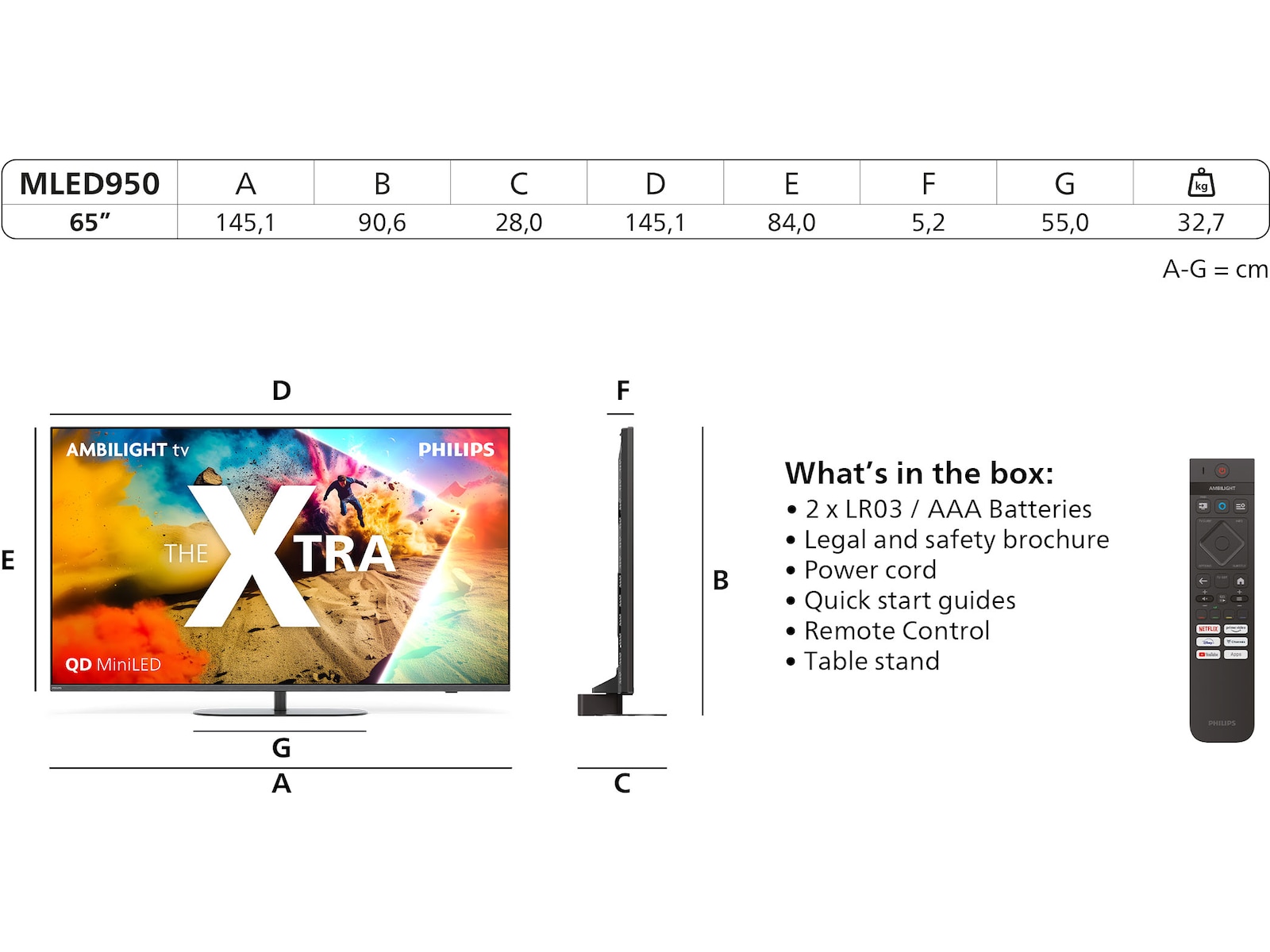 Philips 65" MLED950/12 The Xtra QD MiniLed Smart TV (2025) -B-Grade Demo TV/projektor
