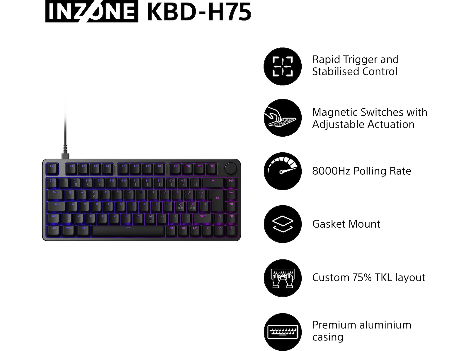 Sony INZONE KBD-H75 Gaming Tastatur 75% TKL Gamingtastatur