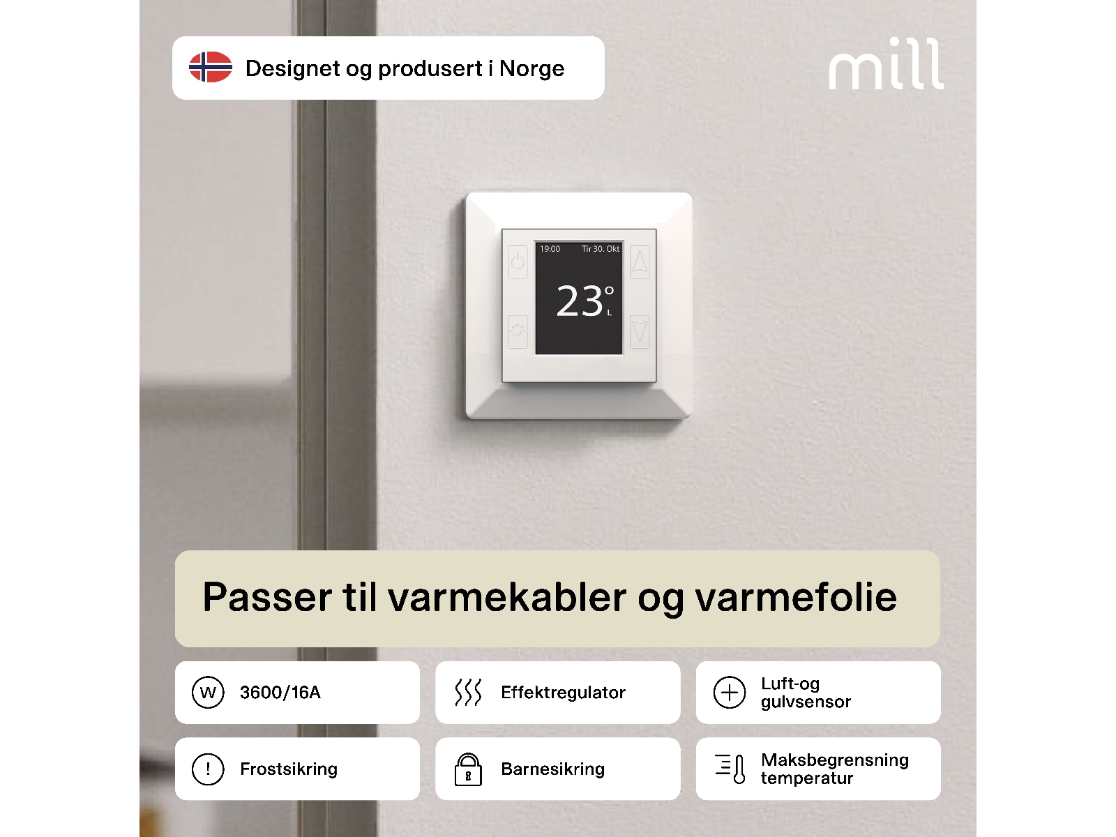 Mill Smart WiFi Gulvtermostat 2-pack (matt hvit) Tilbehør til varme
