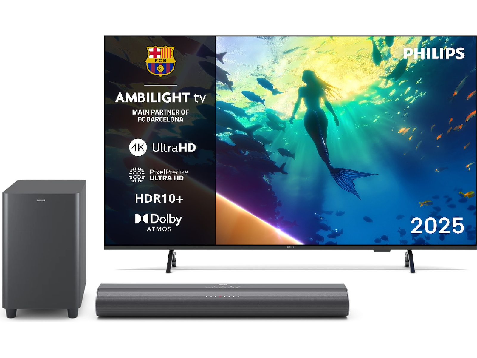 Philips 55" 4K LED Smart Ambilight TV PUS8000/12 (2025) + Soundbar 50 - 59 tommer TV