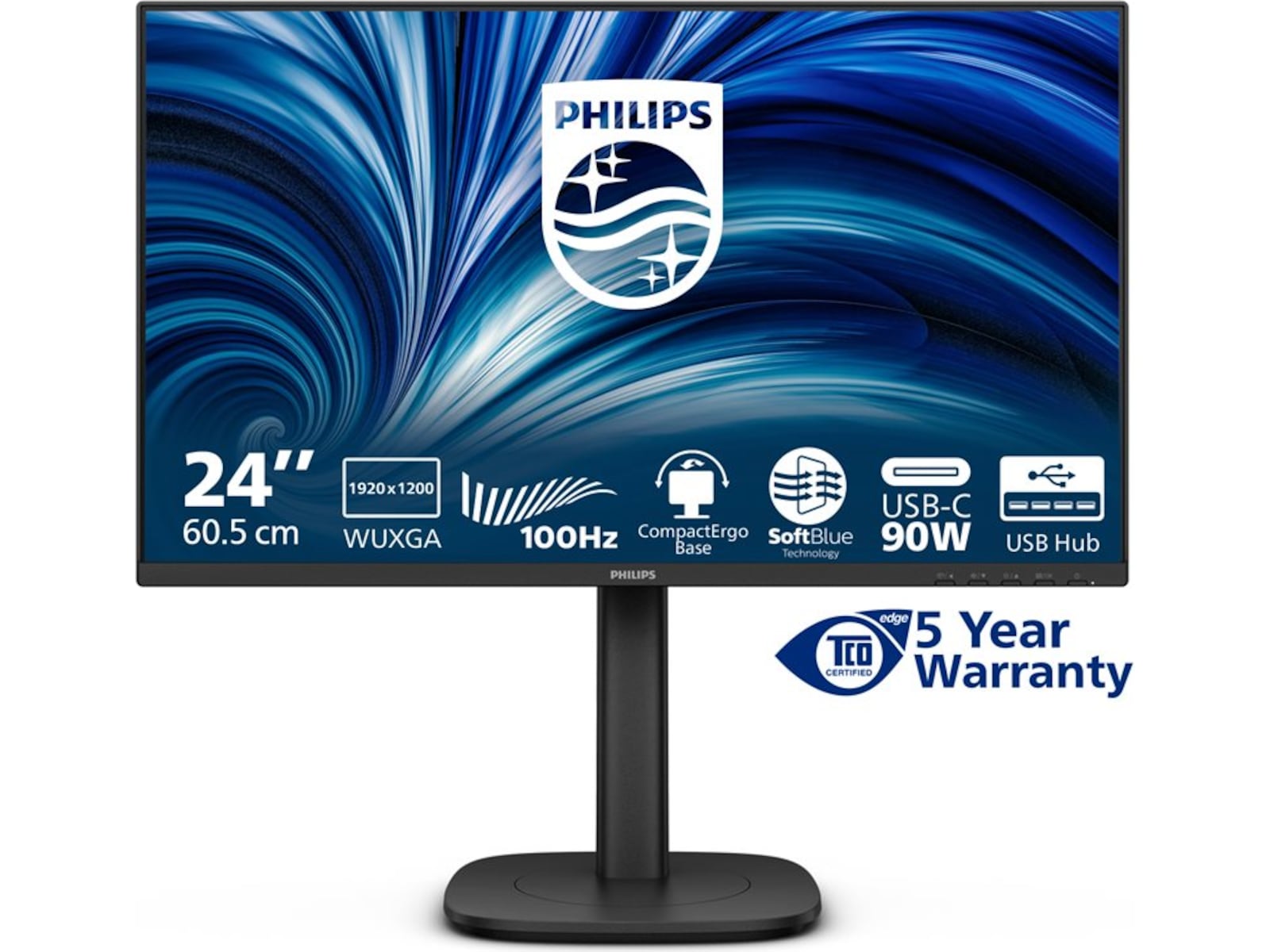 Philips 24" skjerm 24B2U3301D/00 1920x1200 IPS, 100hz, 4ms, 1500:1, RJ45, HDMI/DP/USB-C(90w)