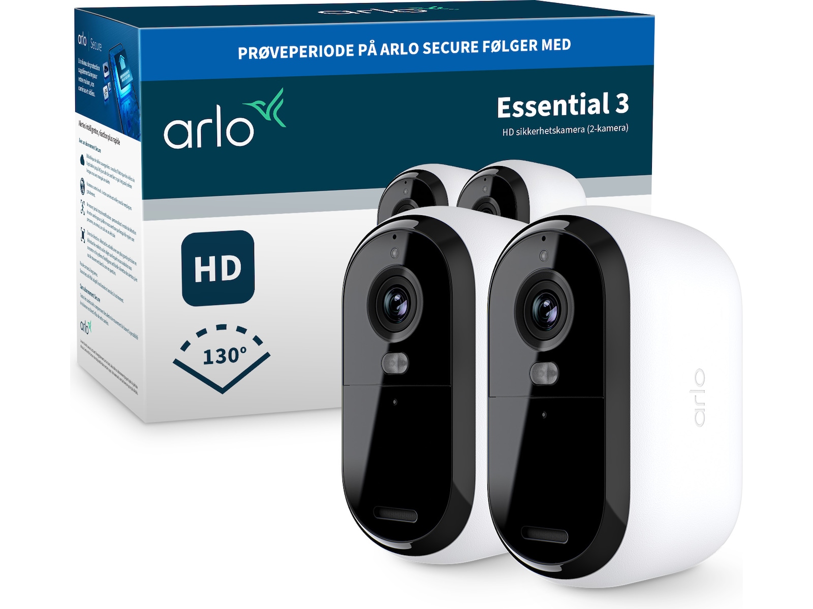 Arlo Essential 3 HD utendørs overvåkningskamera 2-pack + Video Doorbell Overvåkningskameraer