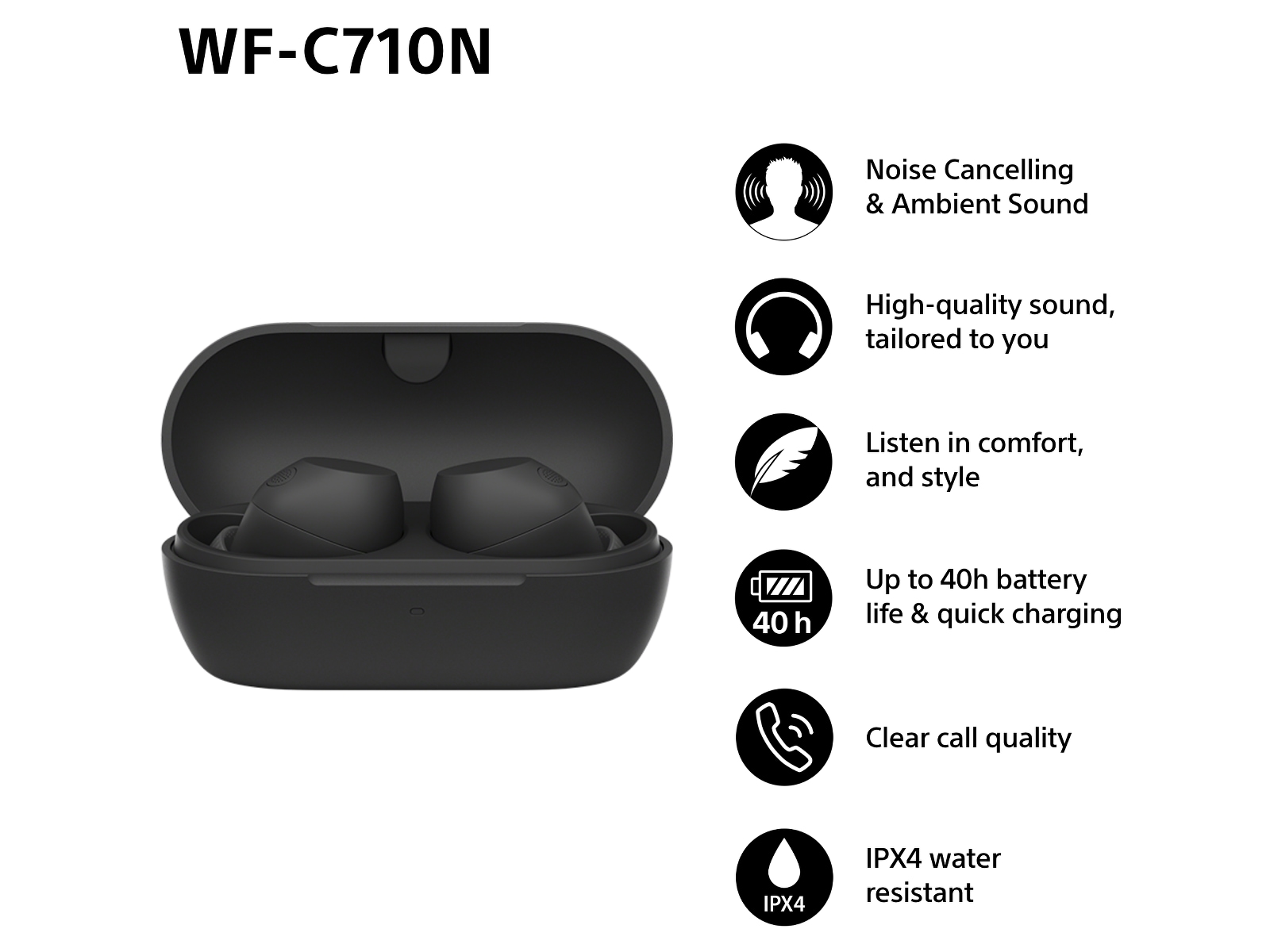 Sony WF-C710N Trådløse ørepropper, In-ear (sort) -B-Grade Demo headset