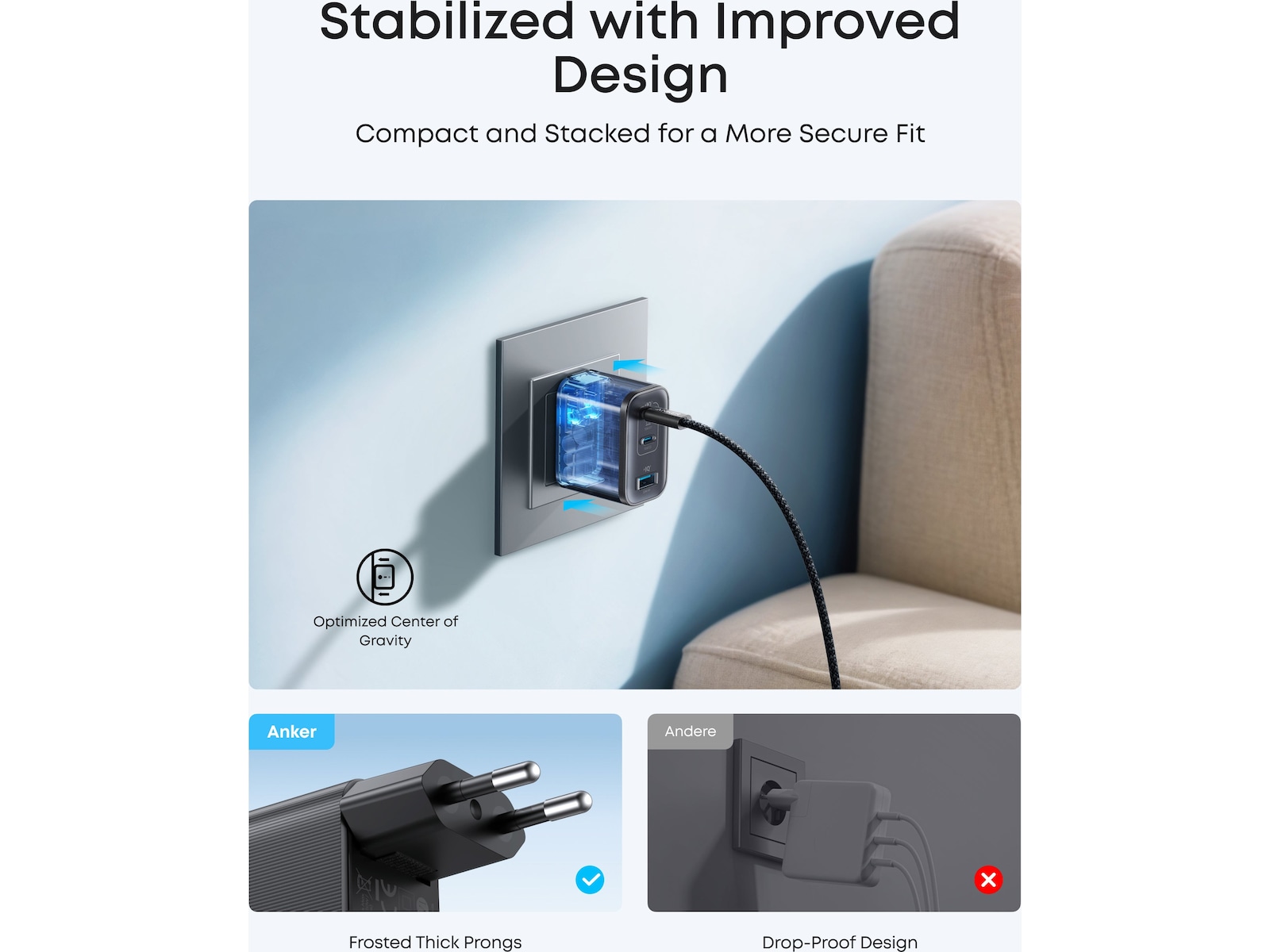 Anker Nano 70W Vegglader (sort) Mobilladere