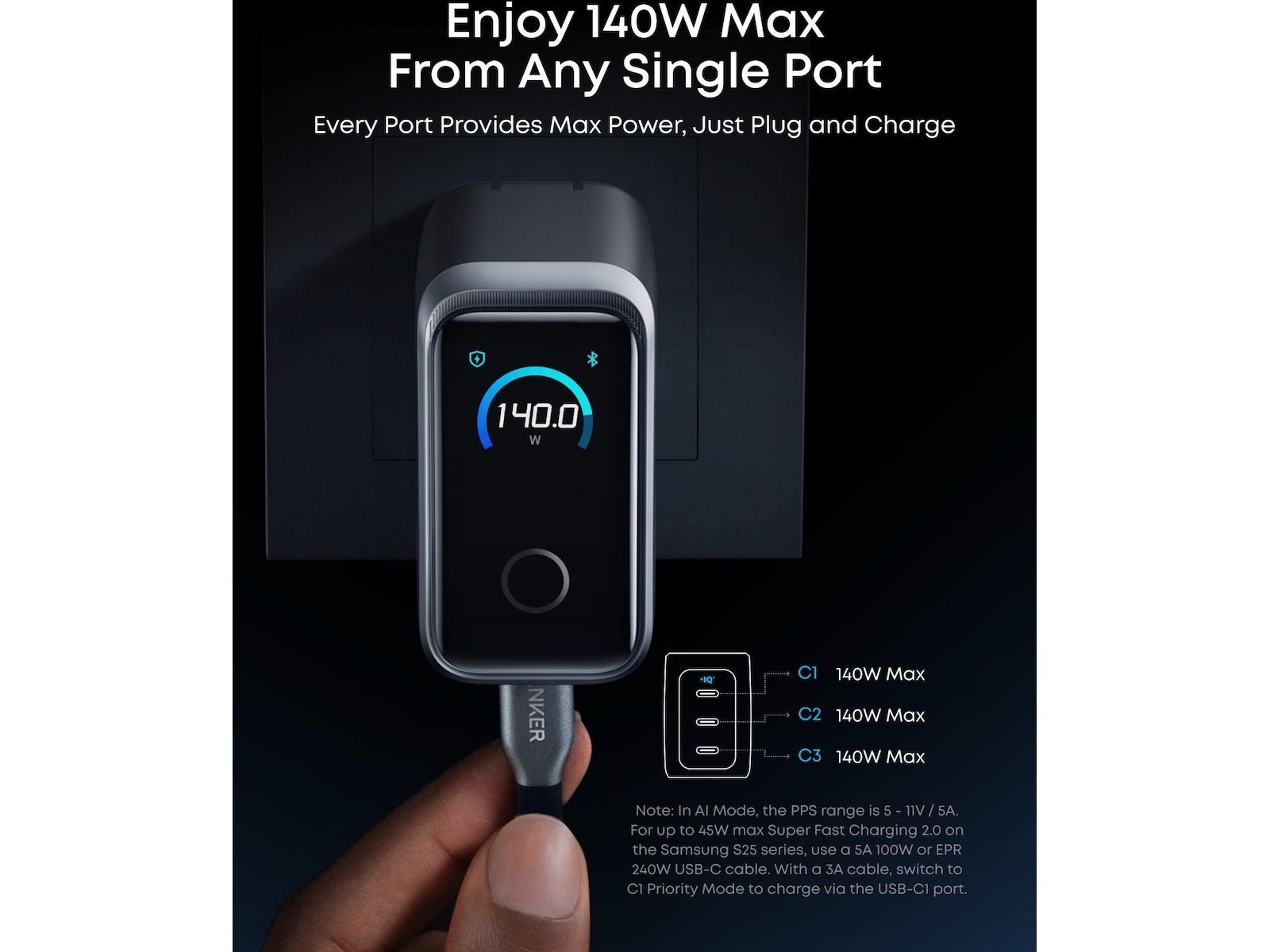 Anker Prime 160W 3 porter lader (sølv) Mobilladere