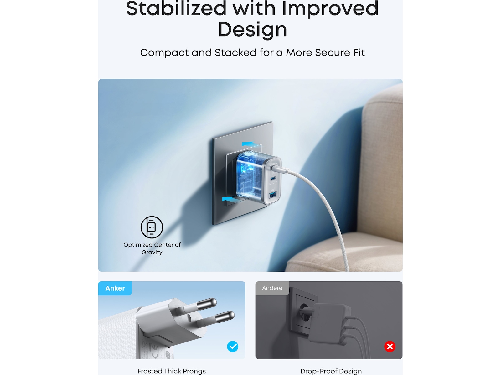 Anker Nano 70W Vegglader (hvit) Mobilladere