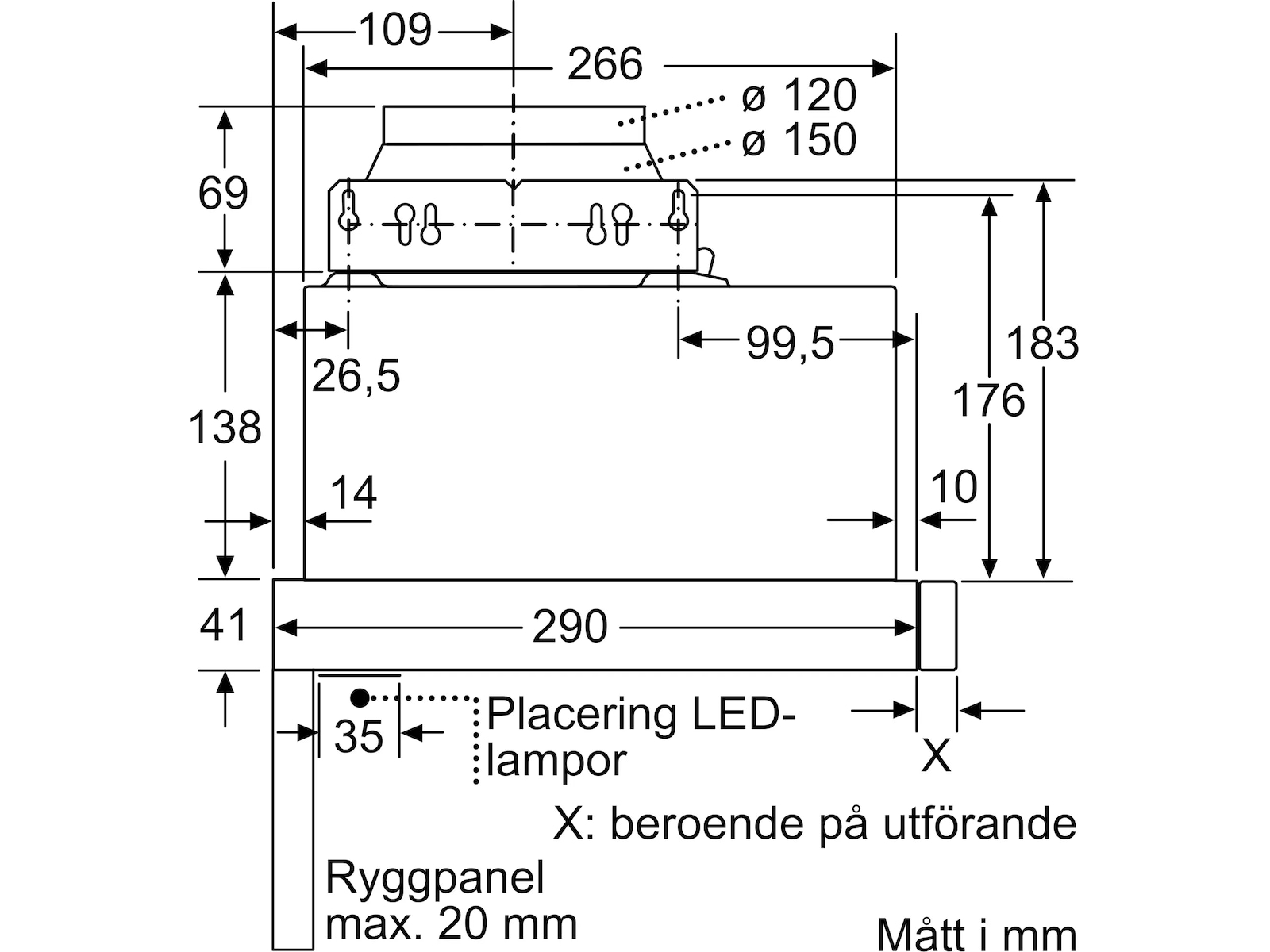 Siemens LI64LB531 iQ300 uttrekkbar kjøkkenvifte Veggmontert Kjøkkenvifte