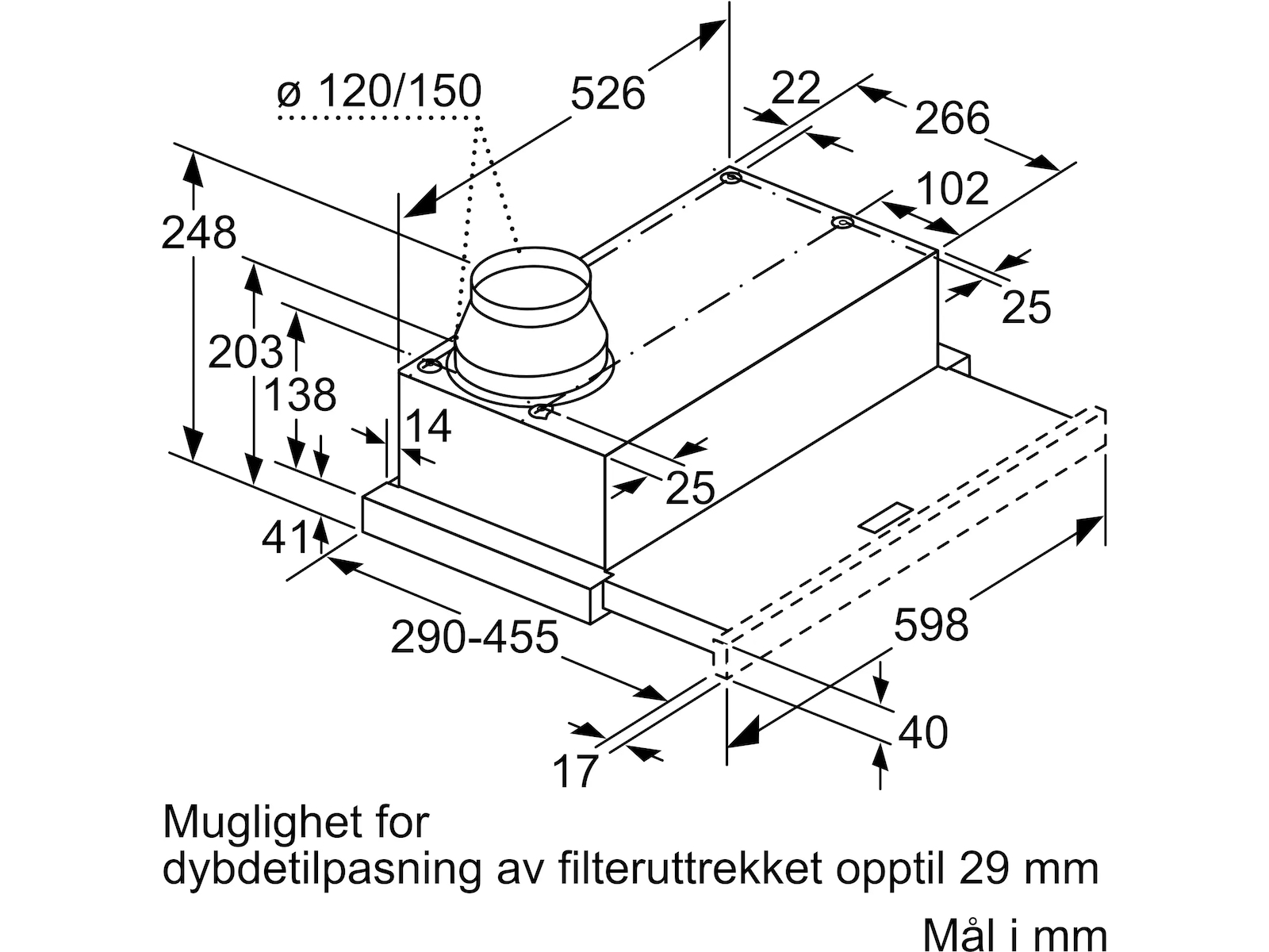 Siemens LI64LB531 iQ300 uttrekkbar kjøkkenvifte Veggmontert Kjøkkenvifte