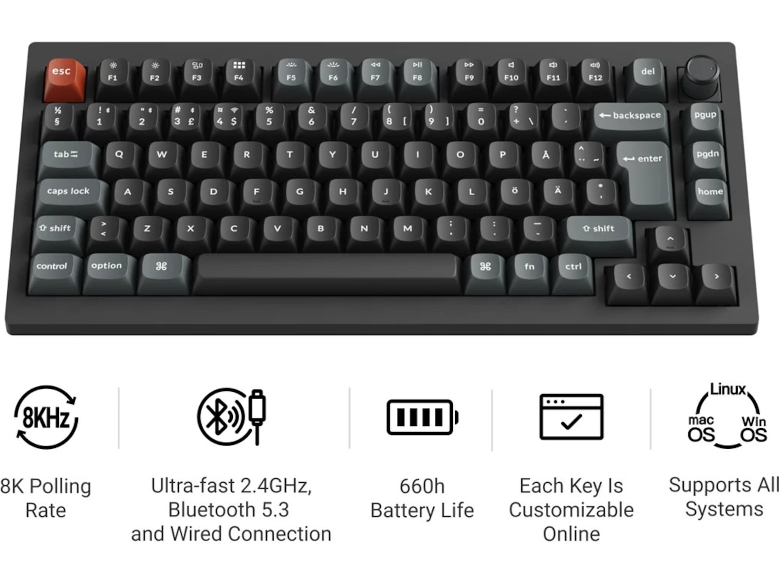 Keychron V1 Ultra 75% 8K Red Trådløst Gamingtastatur Gamingtastatur