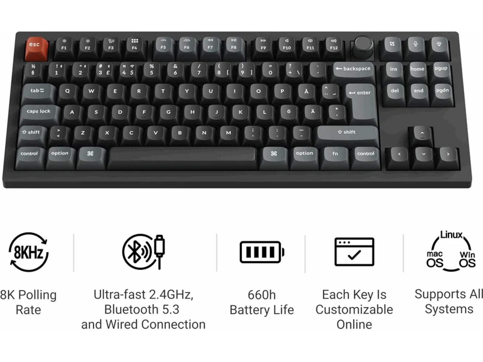 Keychron V3 Ultra 80% 8K Red Trådløst Gamingtastatur Gamingtastatur