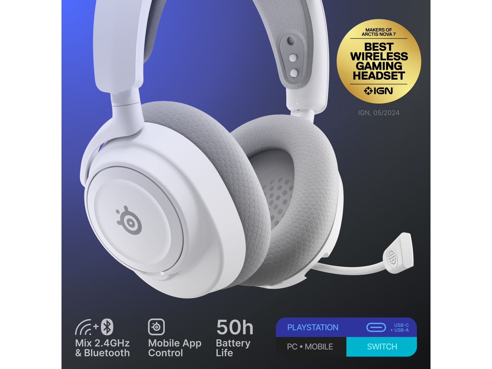 SteelSeries Arctis Nova 7P Gen 2 Trådløst Gamingheadset (hvit) -B-Grade Demo headset