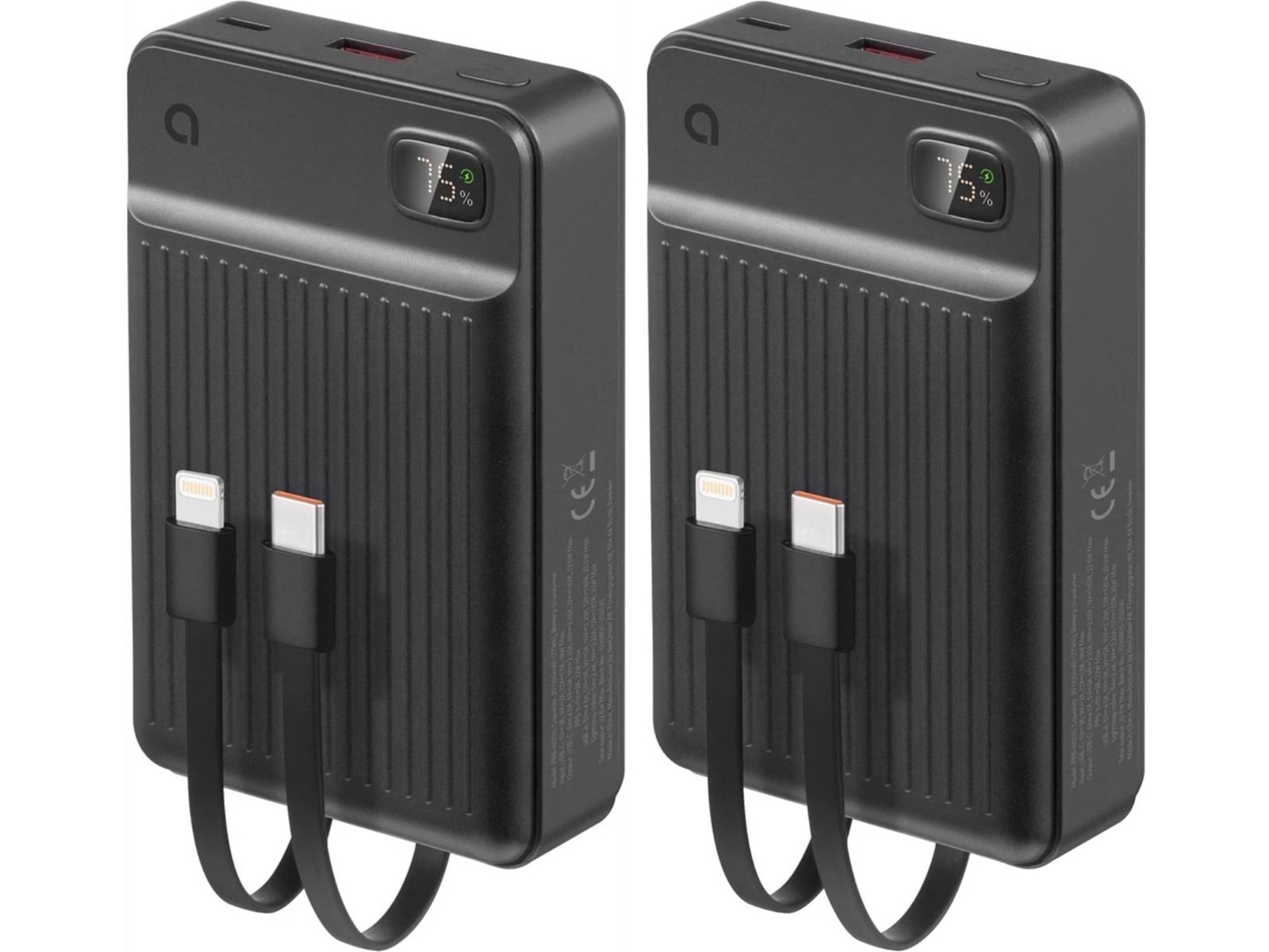 Andersson 20.000mAh Powerbank m/ integrerte kabler 2pk Powerbank