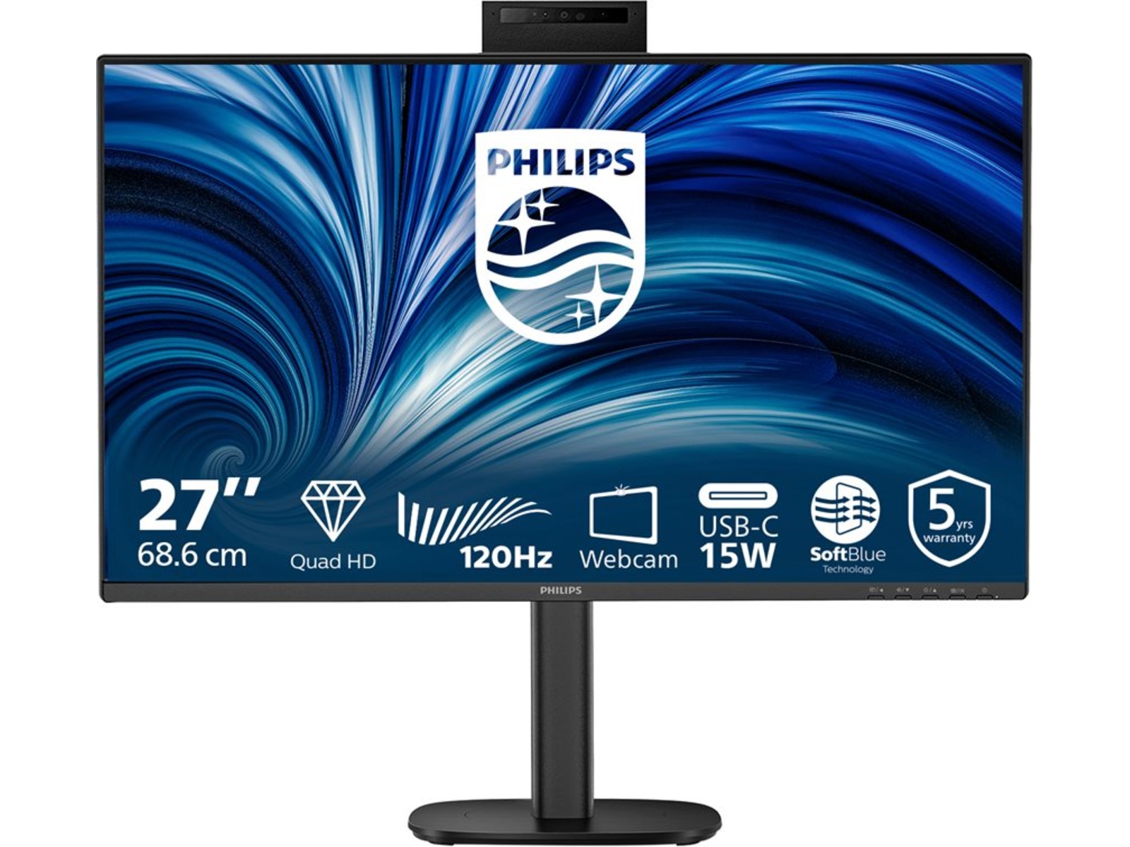 Philips 27" skjerm 272B2N3500JH/00 2560x1440 IPS, 120hz, 4ms, 1500:1, kamera, 2xHDMI/DP