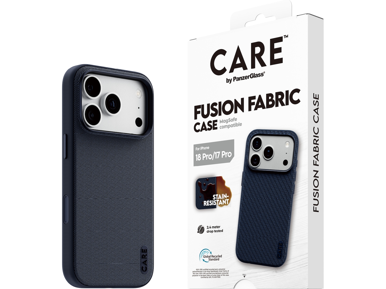 PanzerGlass CARE iPhone 17 Pro/18 Pro Fusion Fabric deksel (blå) Mobildeksel