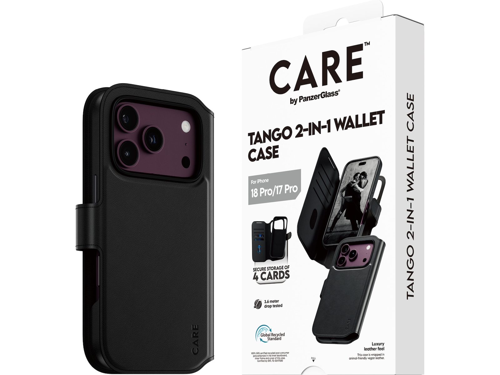 PanzerGlass CARE Tango 2-i-1 Lommebokdeksel iPhone 17 Pro/18 Pro (sort) Mobildeksel