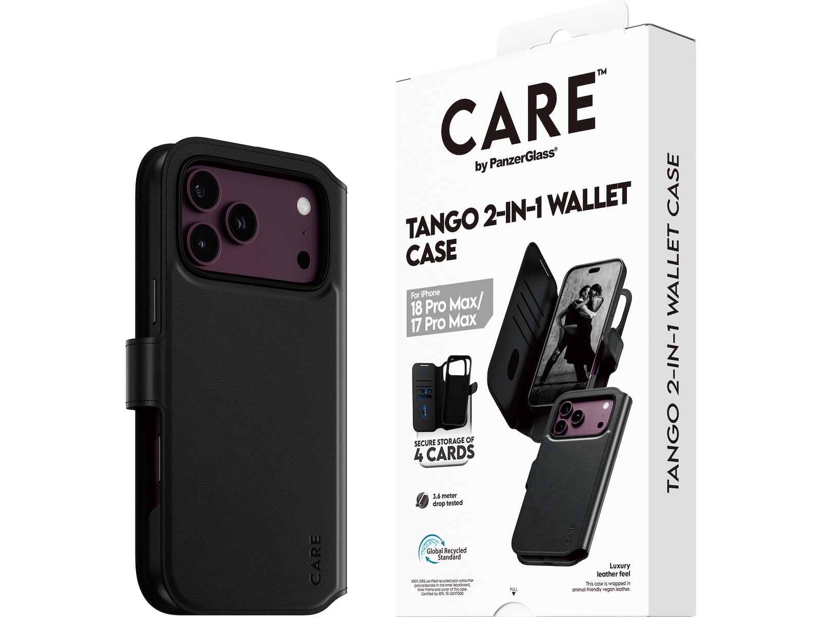 PanzerGlass CARE iPhone 17 Pro Max/18 Pro Max Tango 2-i-1 Lommebokdeksel (sort) Mobildeksel