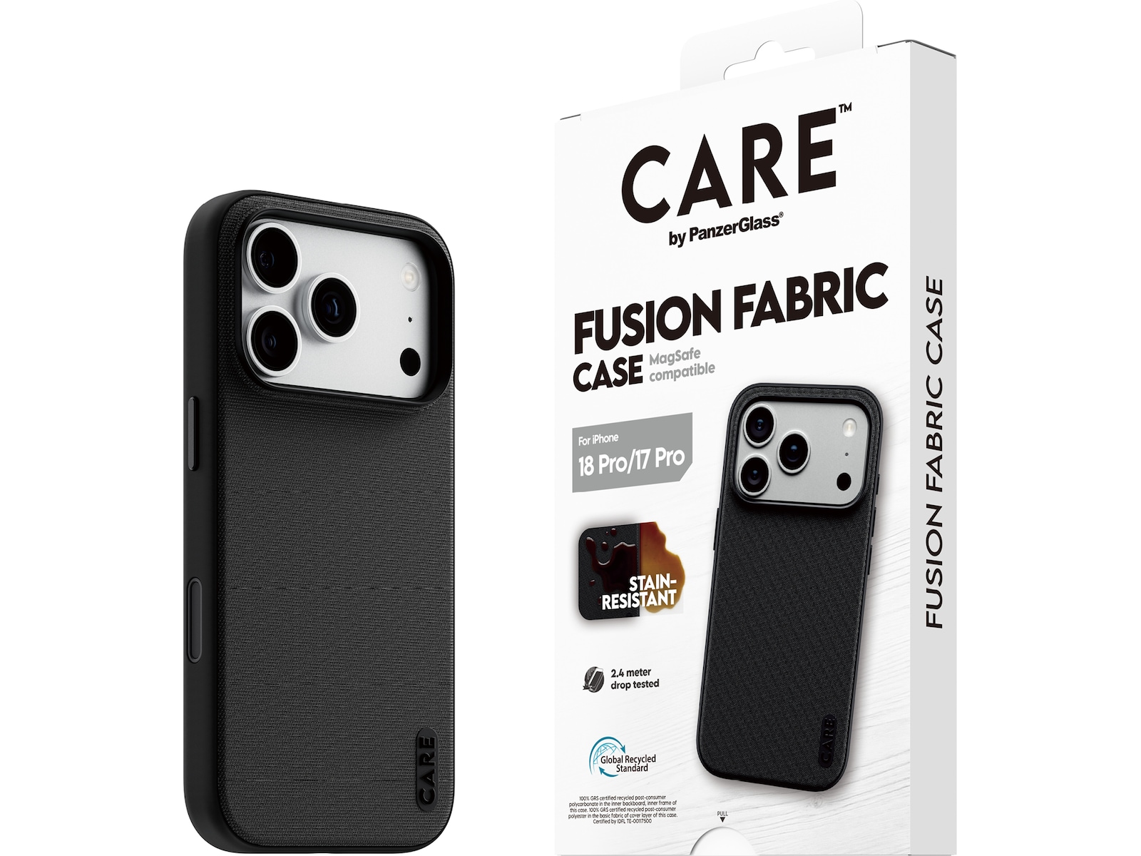 PanzerGlass CARE iPhone 17 Pro/18 Pro Fusion Fabric deksel (sort) Mobildeksel