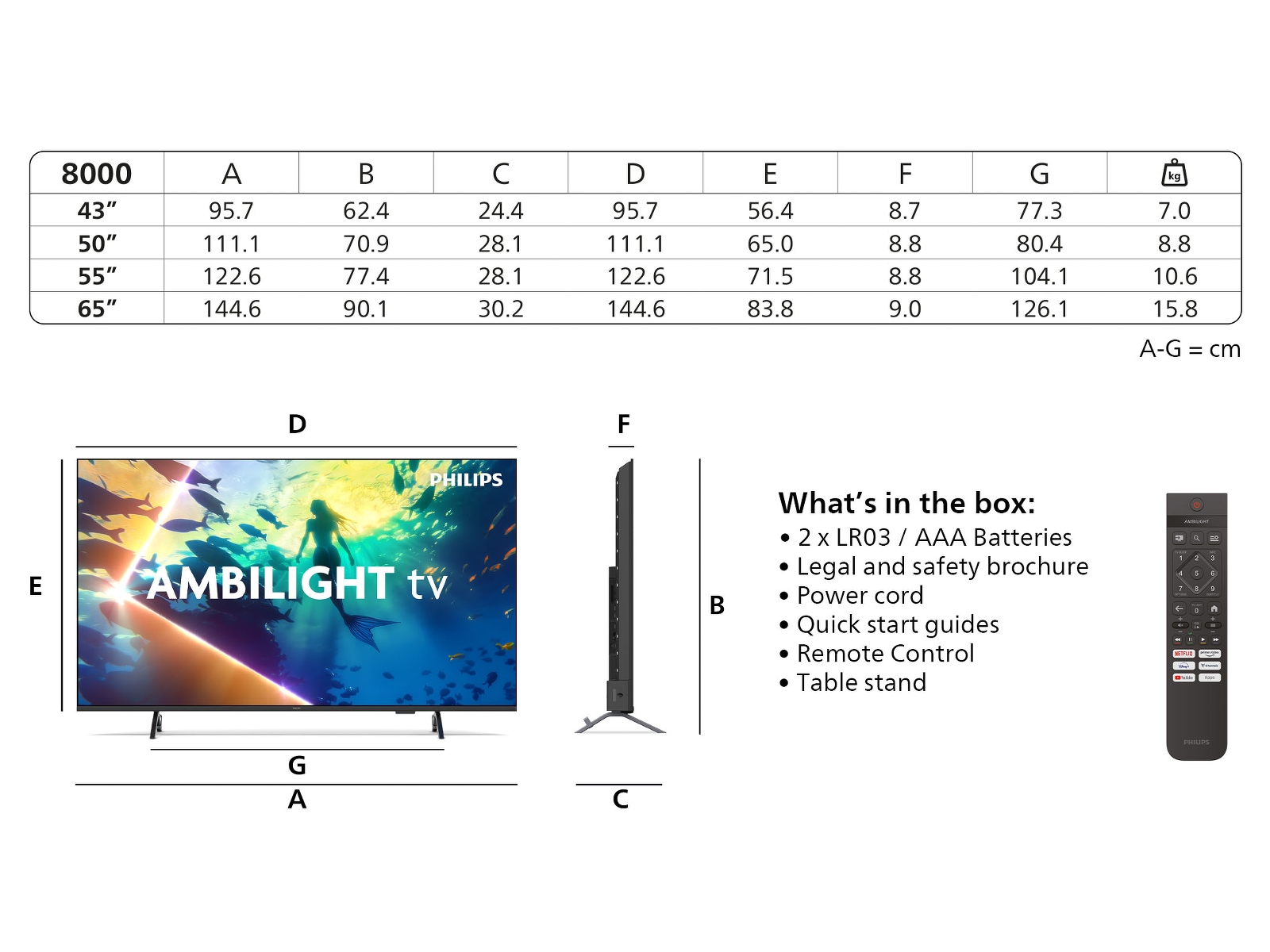 Philips 43" PUS8000/12 4K LED Smart Ambilight TV (2025) -B-Grade Demo TV/projektor