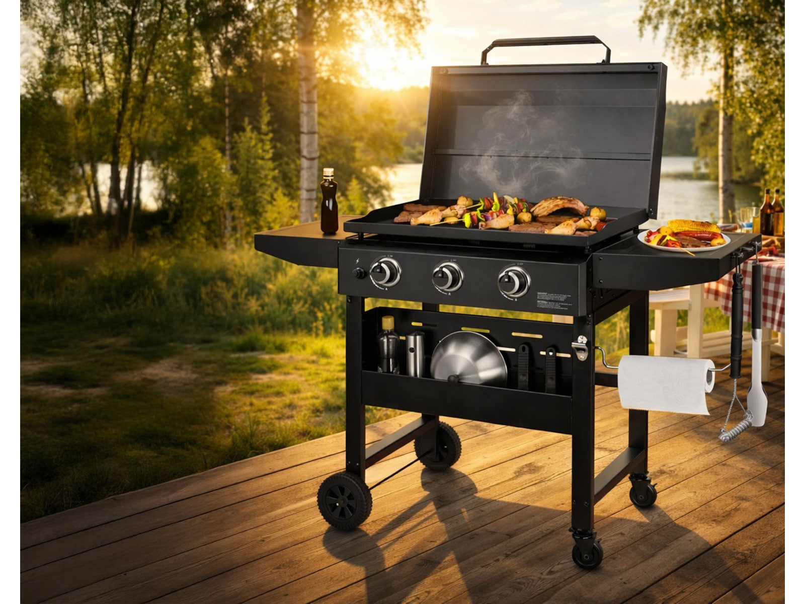 Austin and Barberque Gass plancha 12kW 3 Burner 3093cm² tralle -B-Grade Demo hjem & fritid