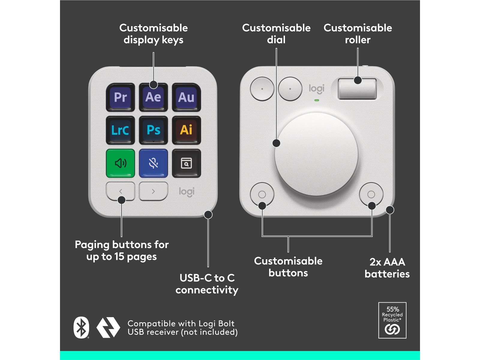 Logitech MX Creative Console (grå) -B-Grade Demo tastatur