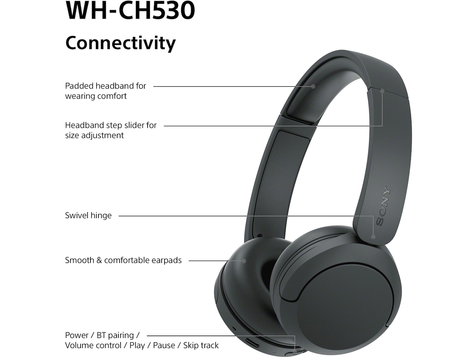 Sony WH-CH530 Trådløse Bluetooth Hodetelefoner (sort) Hodetelefoner