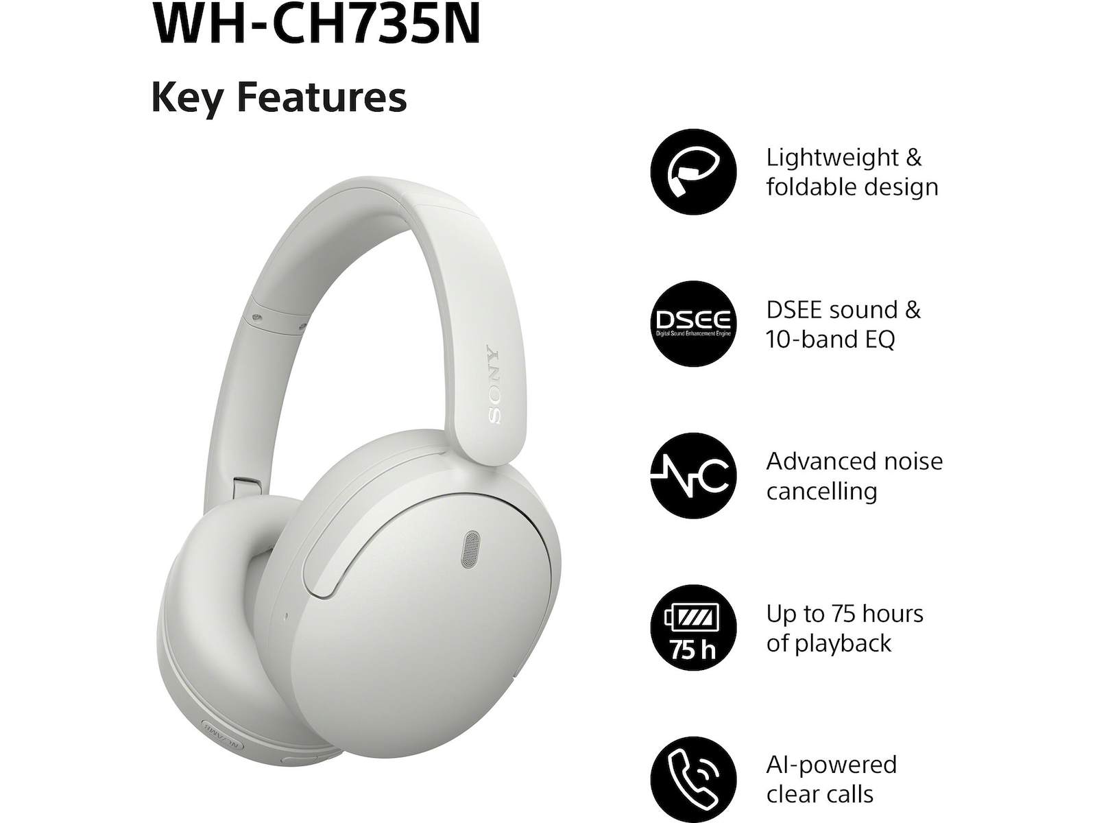 Sony WH-CH735N Trådløse Hodetelefoner (hvit) Hodetelefoner