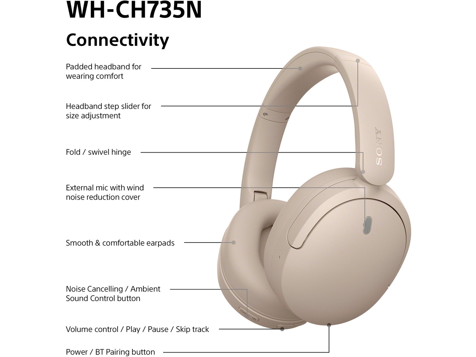Sony WH-CH735N Trådløse Hodetelefoner (beige) Hodetelefoner