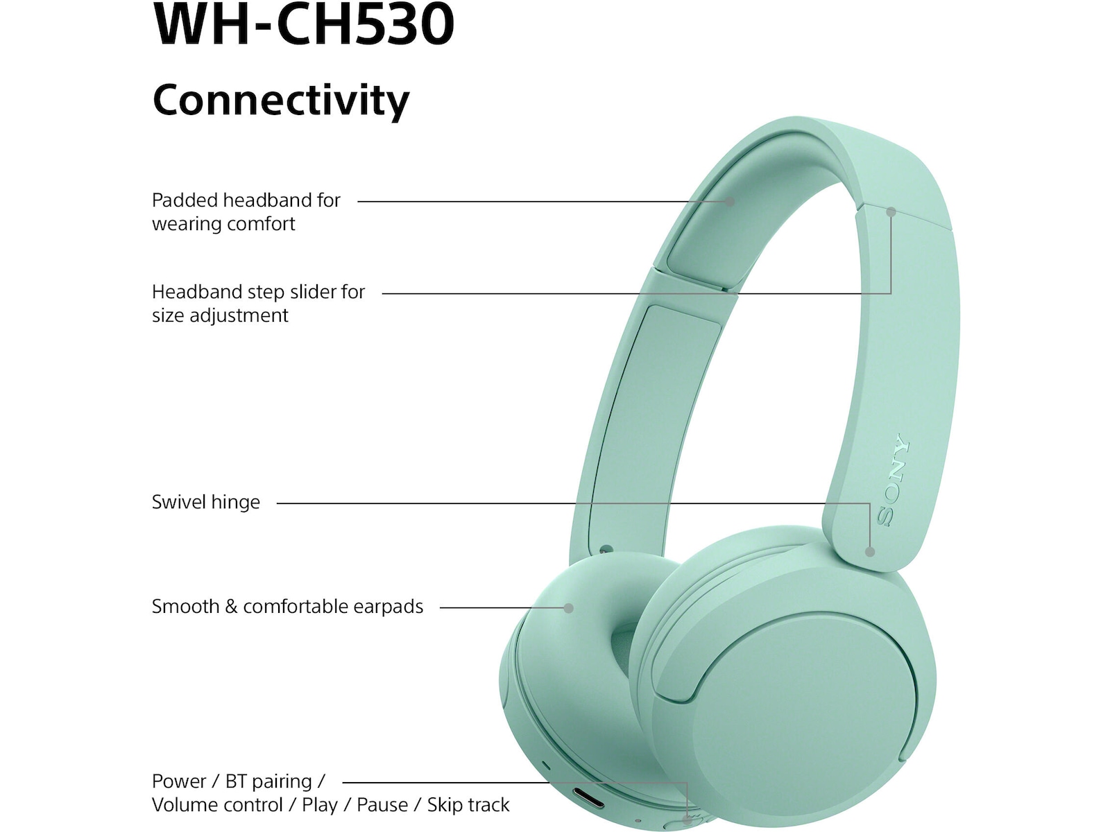 Sony WH-CH530 Trådløse Bluetooth Hodetelefoner (mint) Hodetelefoner