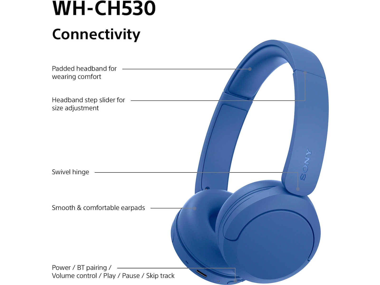 Sony WH-CH530 Trådløse Bluetooth Hodetelefoner (cobalt) Hodetelefoner