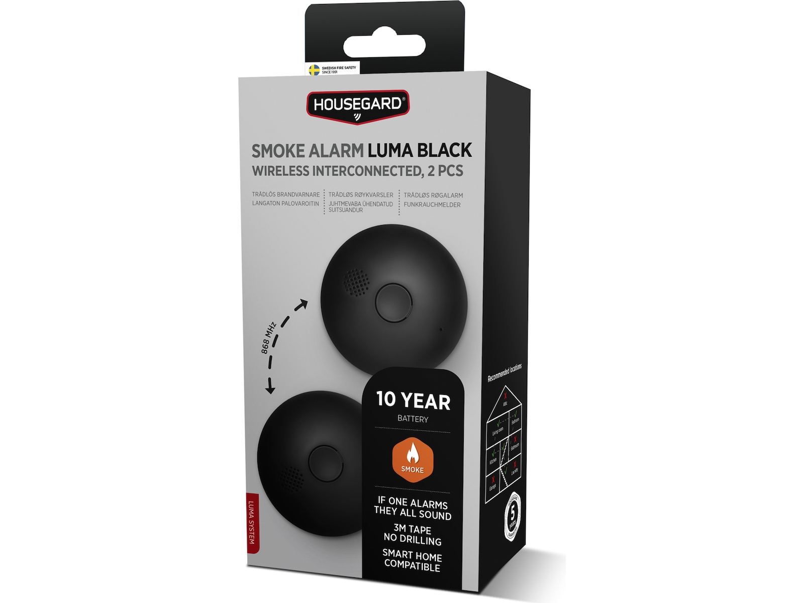 Housegard Luma trådløs brannvarsler 2-pack (sort) Røykvarslerer