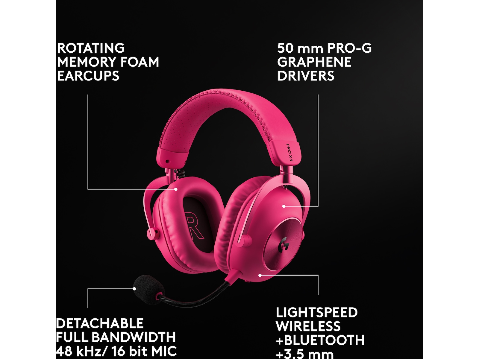 Logitech G PRO X3 LIGHTSPEED trådløst gaming headset (magneta) Gamingheadset