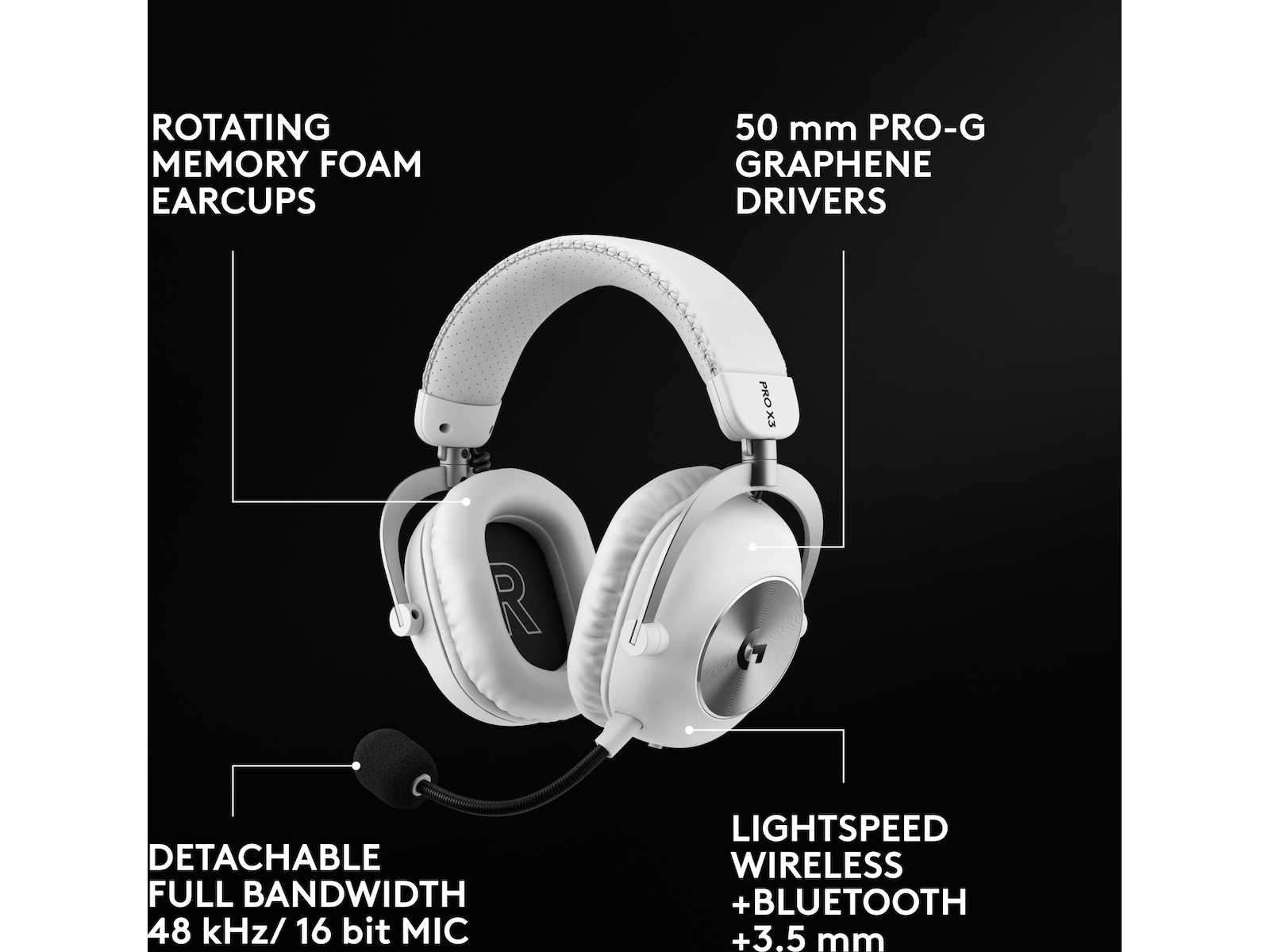 Logitech G PRO X3 LIGHTSPEED trådløst gaming-headset (hvit) Gamingheadset
