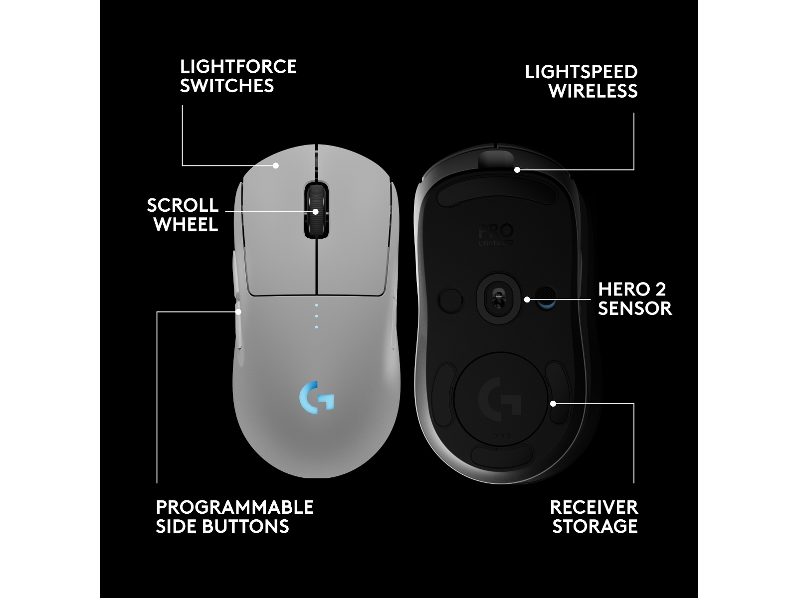 Logitech PRO 2 Lightspeed Trådløs Gamingmus (hvit) -B-Grade Demo mus