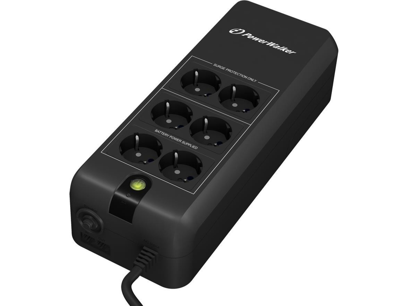 PowerWalker UPS VFD 600 APFC Schuko Offline, 600VA 300W, 6x Schuko, Full rating APFC, user replaceable batteries