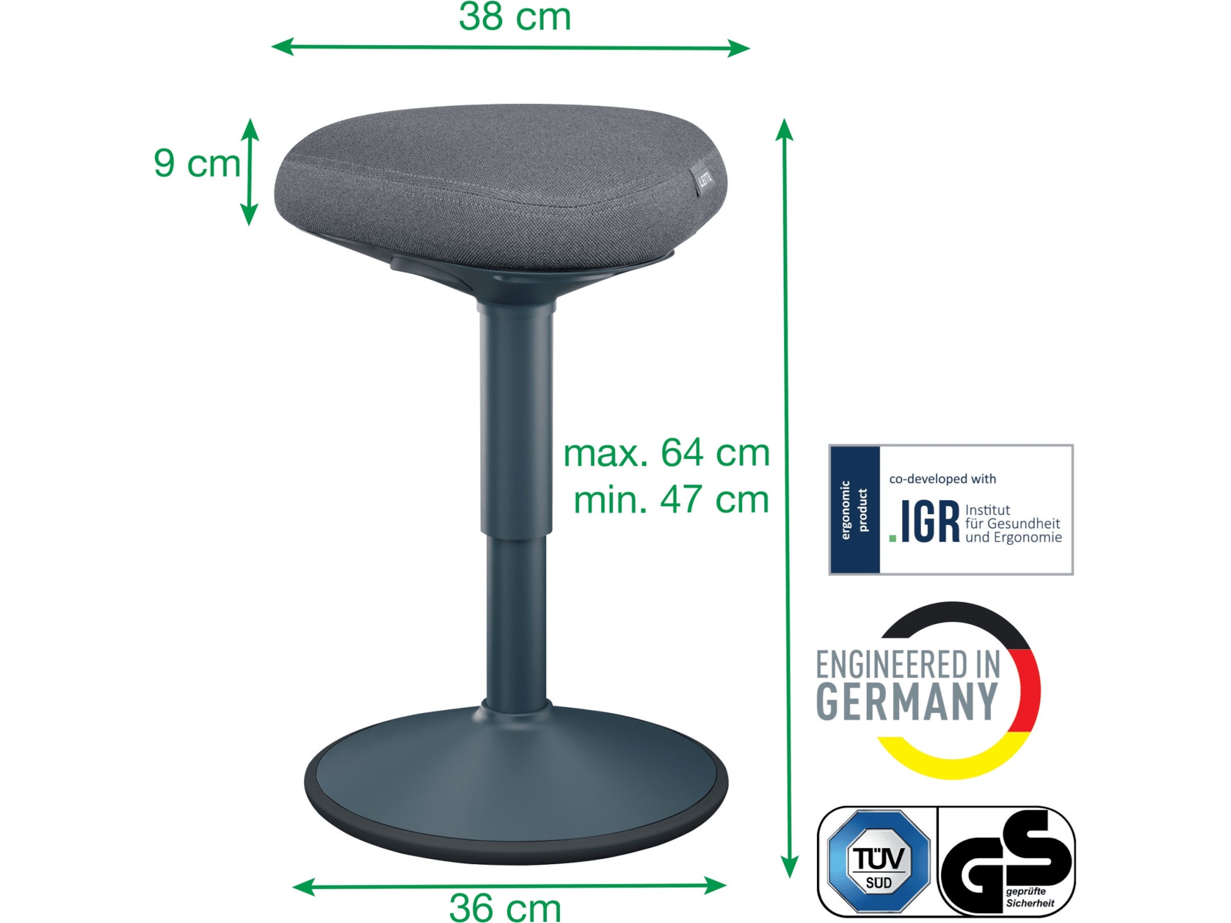 Leitz Ergo Active Balansestol med komfortsete (mørk grå) Kontorstoler