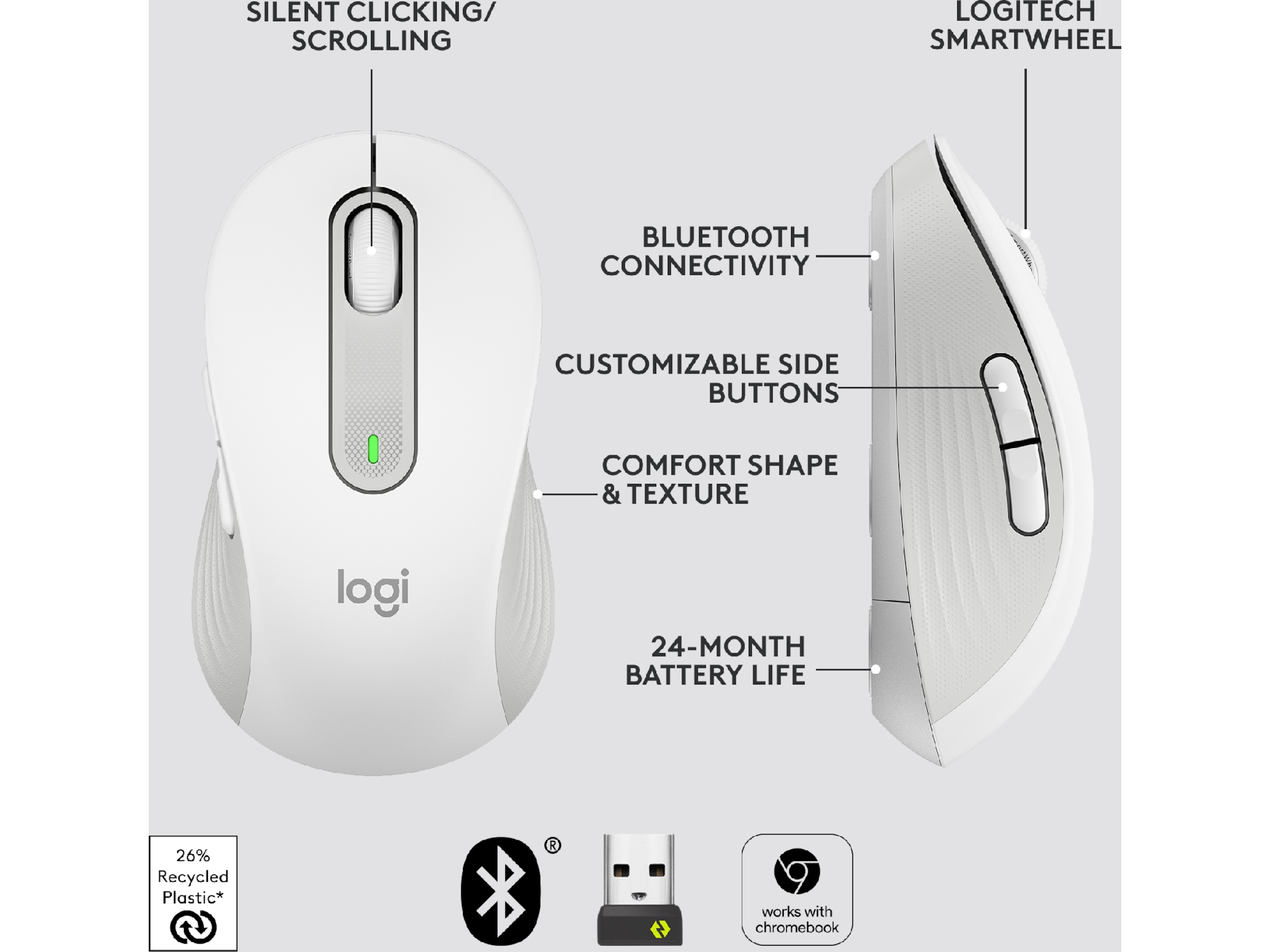 Logitech Signature M650 Large trådløs mus Offwhite Mus