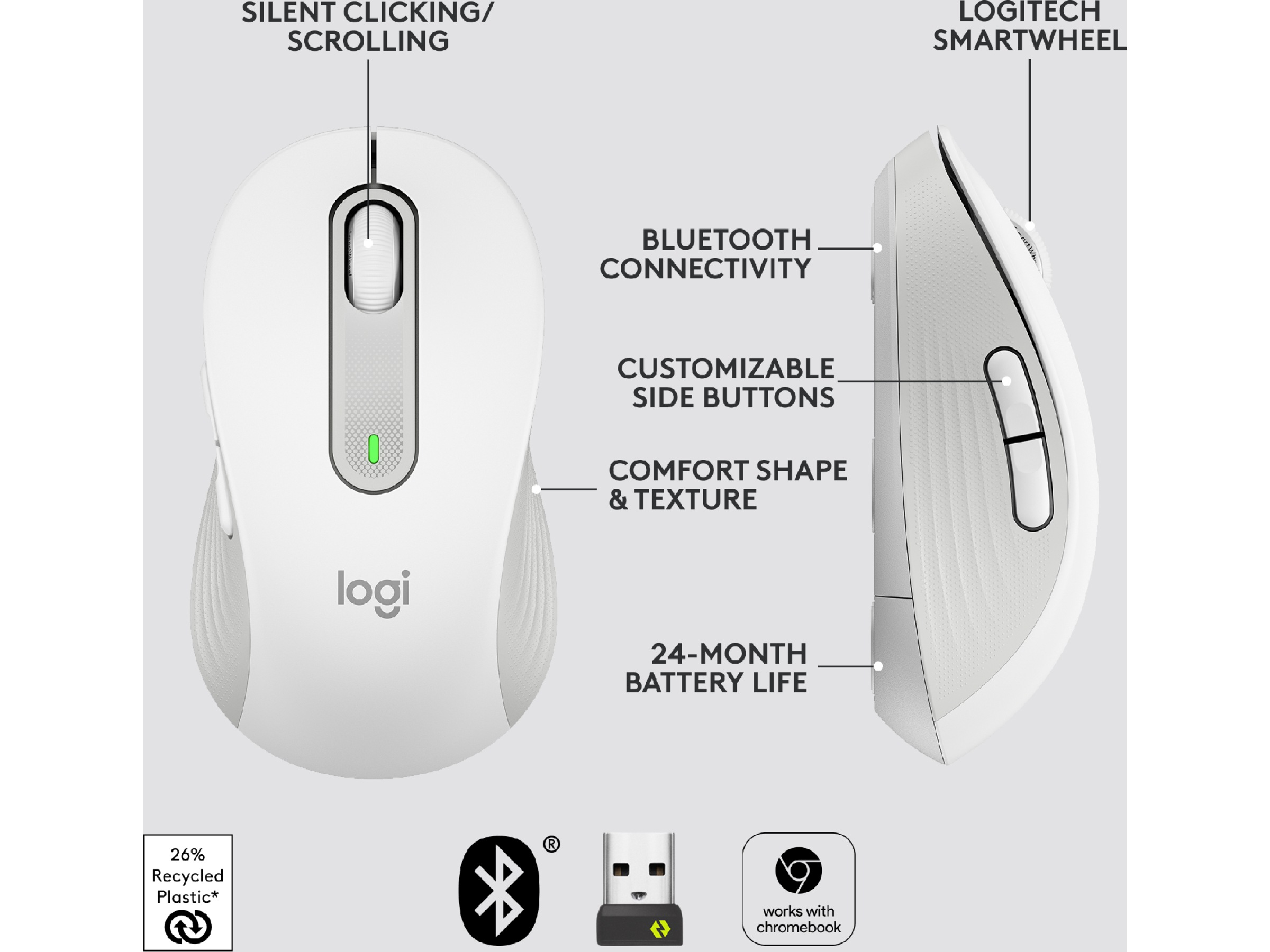 Logitech Signature M650 Medium trådløs mus Offwhite Mus
