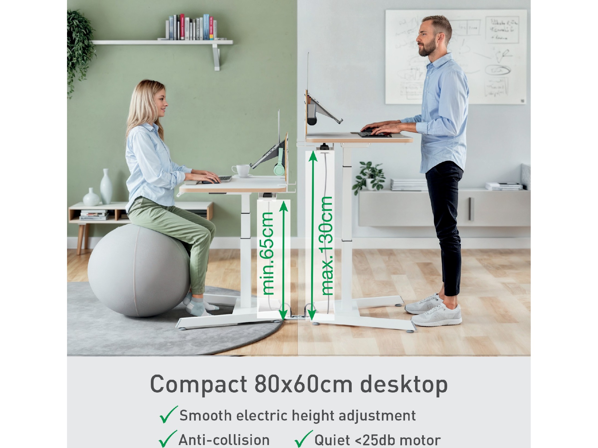 Leitz Ergo Hev-Senk Skrivebord, elektrisk, med påminnelse om å stå opp Skrivebord