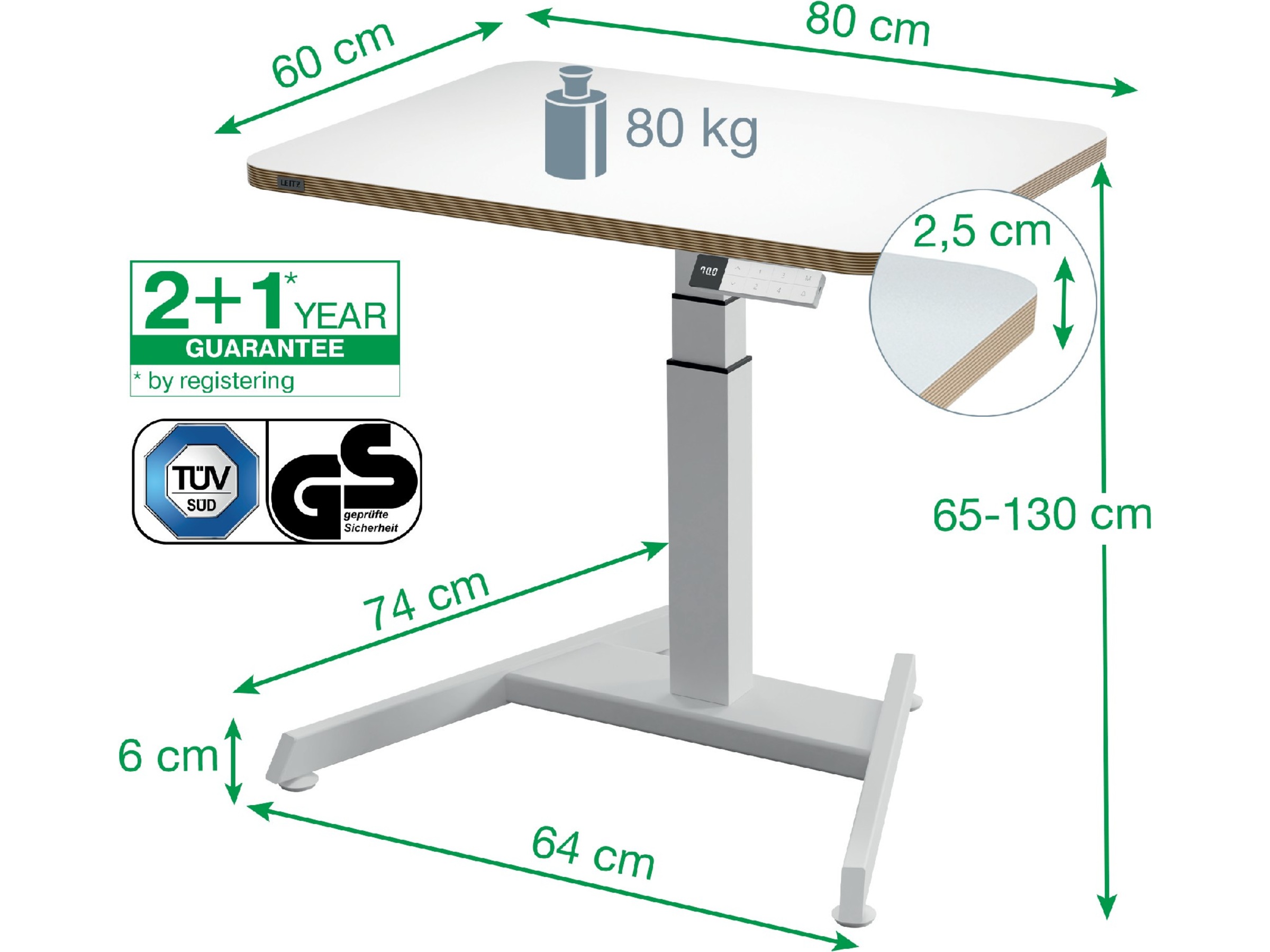 Leitz Ergo Hev-Senk Skrivebord, elektrisk, med påminnelse om å stå opp Skrivebord