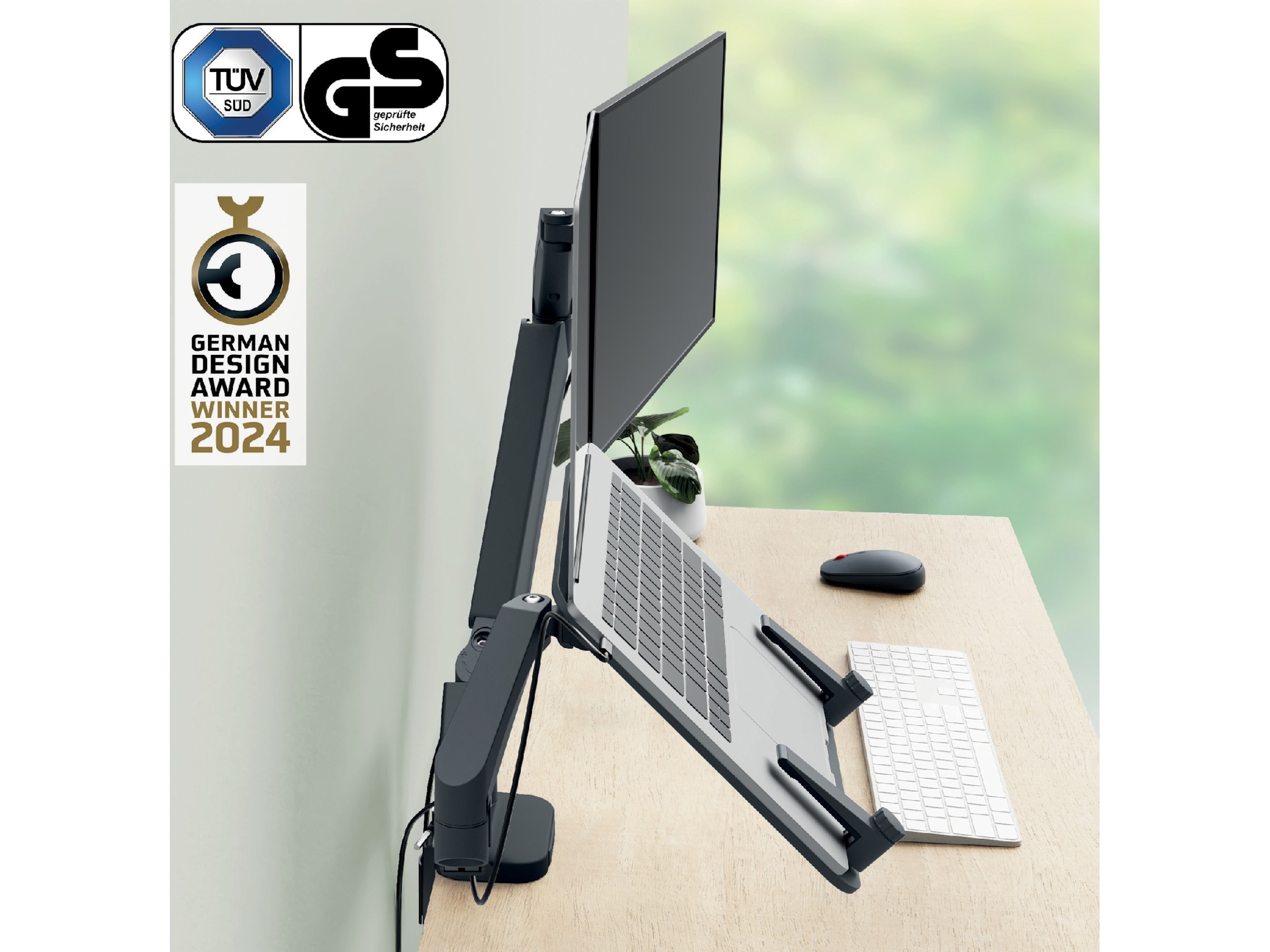 Leitz Ergo Skjermarm og laptopholder, plassbesparende Skjermstativ og skjermfeste