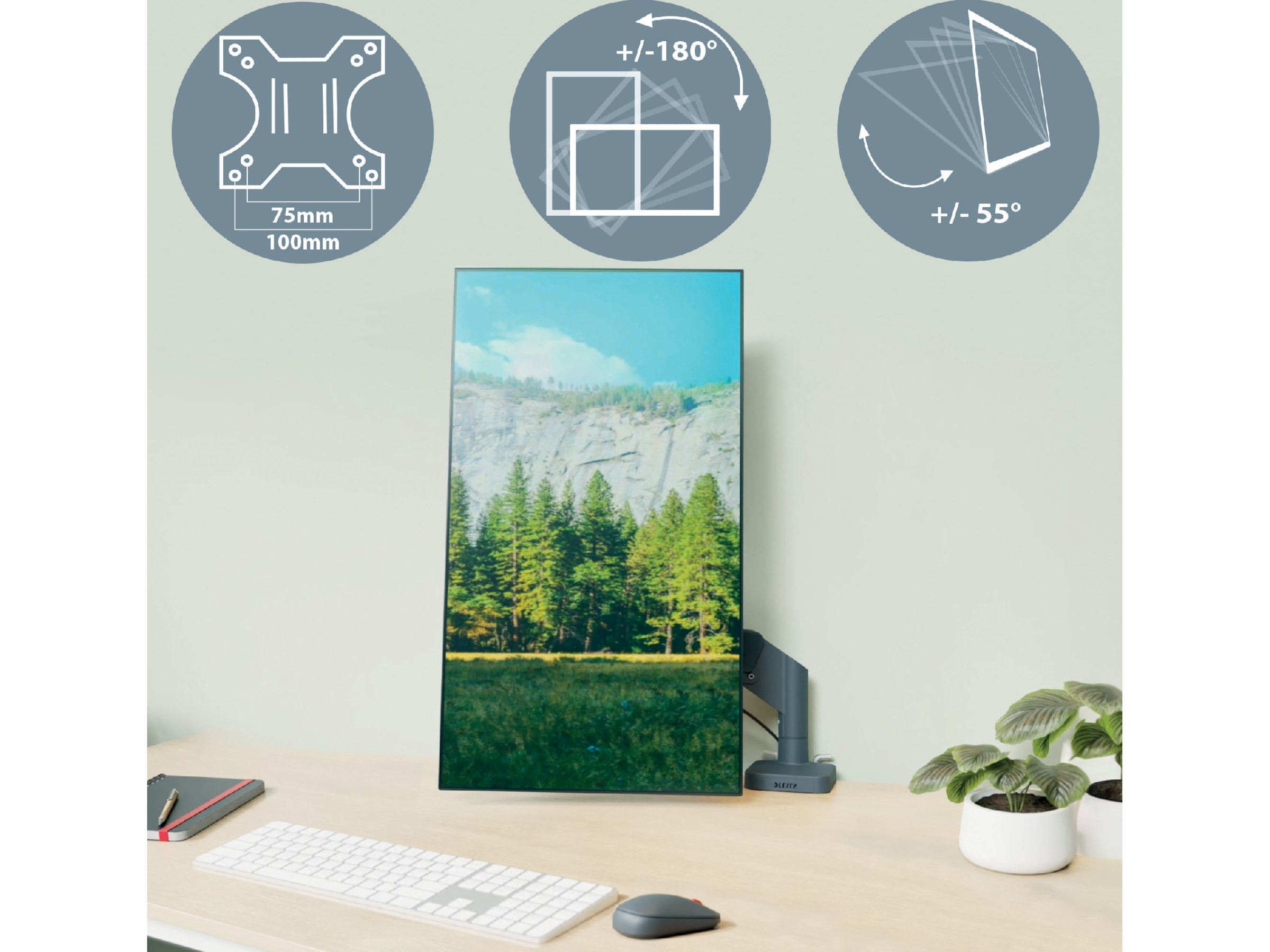 Leitz Ergo Skjermarm og laptopholder, plassbesparende Skjermstativ og skjermfeste