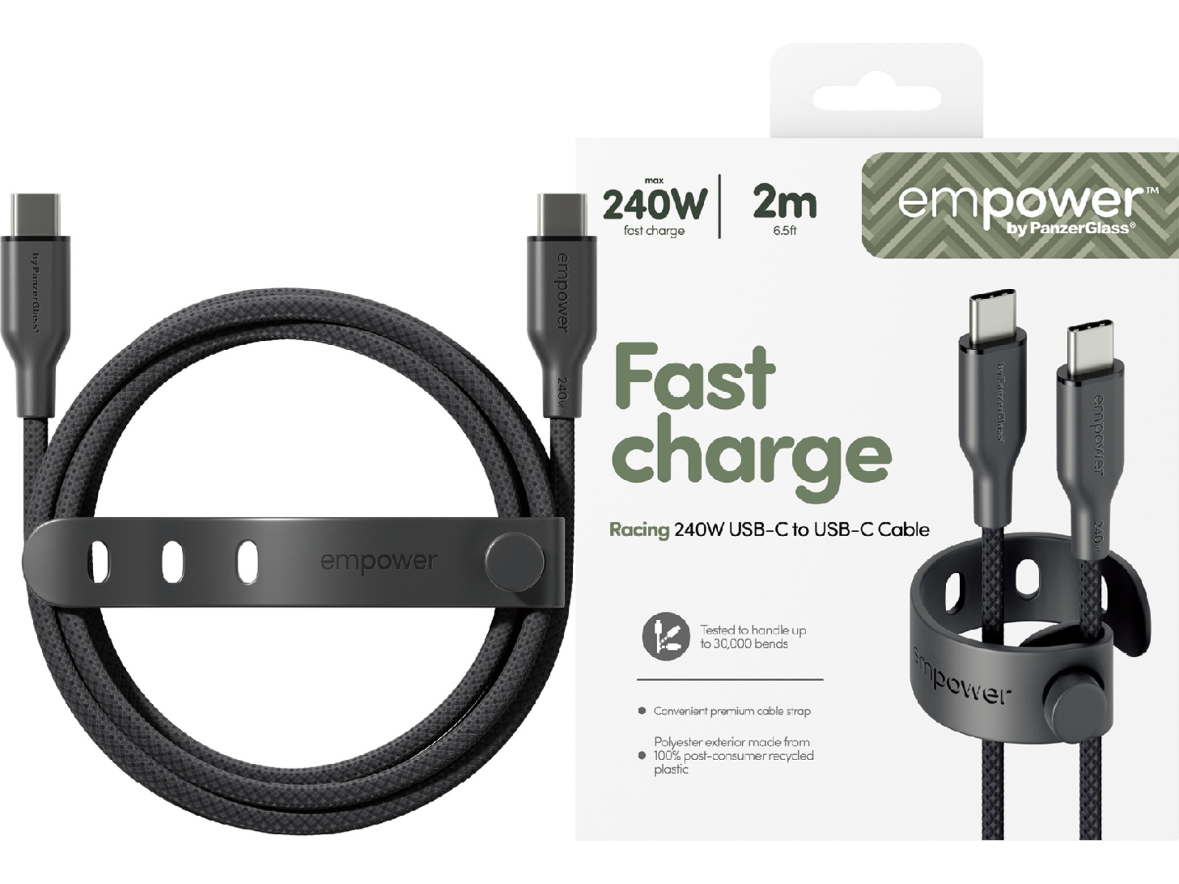PanzerGlass Racing 240W USB-C kabel, 2m (sort) USB-kabler
