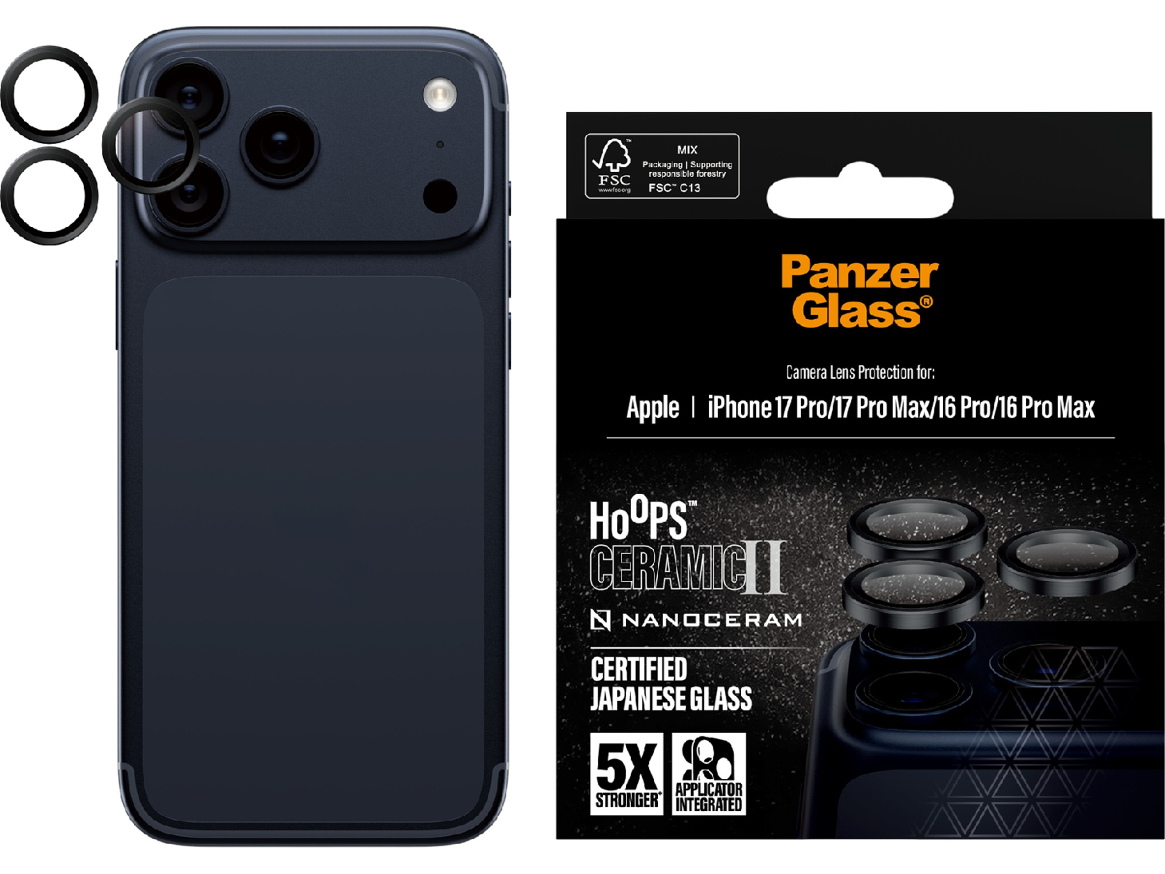 PanzerGlass iPhone 17 Pro / 17 Pro Max / 16 Pro / 16 Pro Max Hoops Ceramic II Linsebeskytter Skjermbeskytter