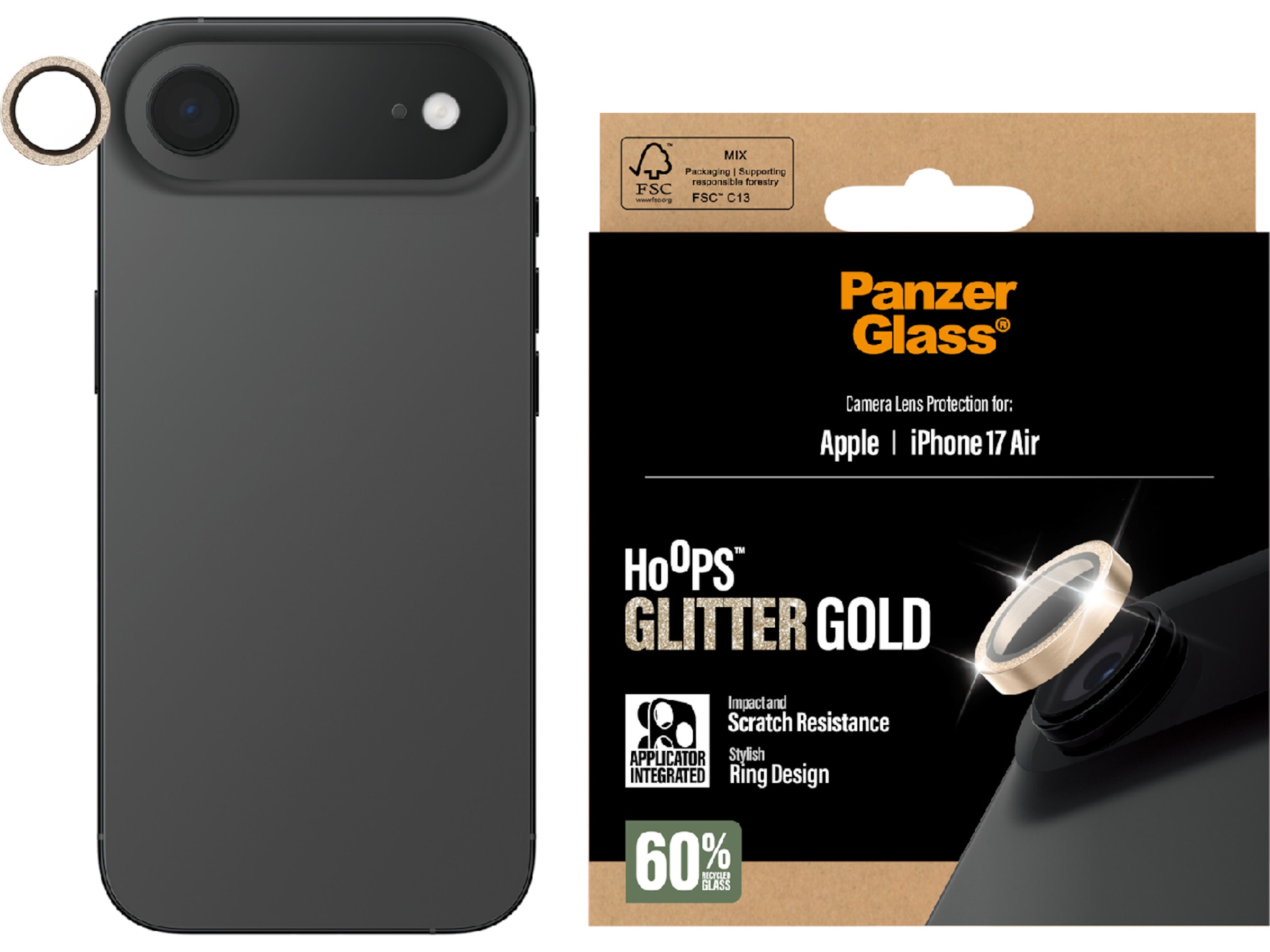 PanzerGlass iPhone Air Hoops Linsebeskytter (glitter gold) Skjermbeskytter