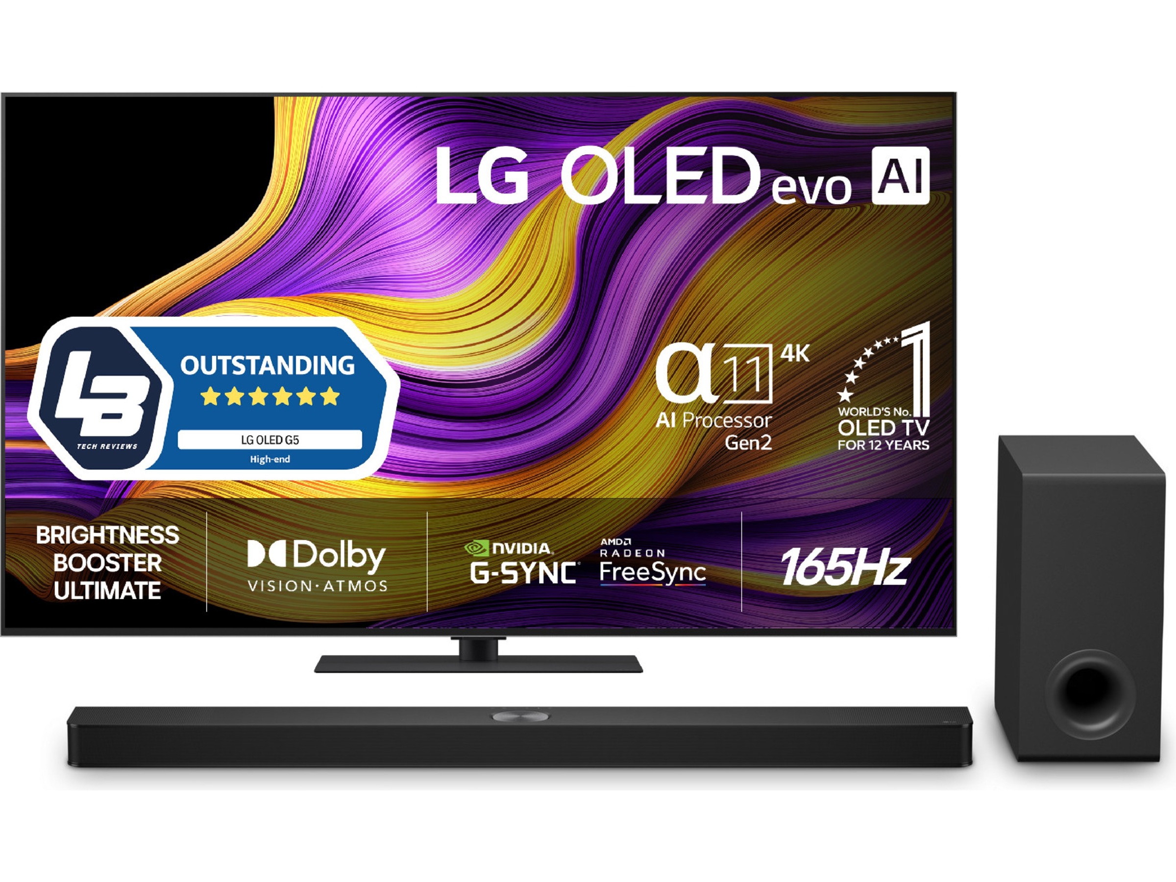 LG 55" G5 AI 4K OLED Smart TV (2025) + lydplanke 50 - 59 tommer TV