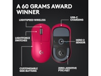 Logitech G Pro X Superlight 2 Lightspeed Trådløs Gamingmus (Magenta) Gamingmus
