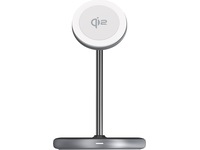 Andersson 2-i-1 Qi2 20W Trådløs ladestasjon (sølv) Trådløs lader