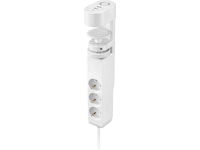 Andersson 6-i-1 strømforgrener 3x uttak og USB med skrivebordfeste (hvit) Skjøtekabel & forgrener