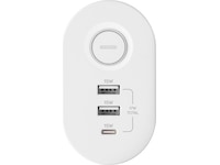 Andersson 6-i-1 strømforgrener 3x uttak og USB med skrivebordfeste (hvit) Skjøtekabel & forgrener
